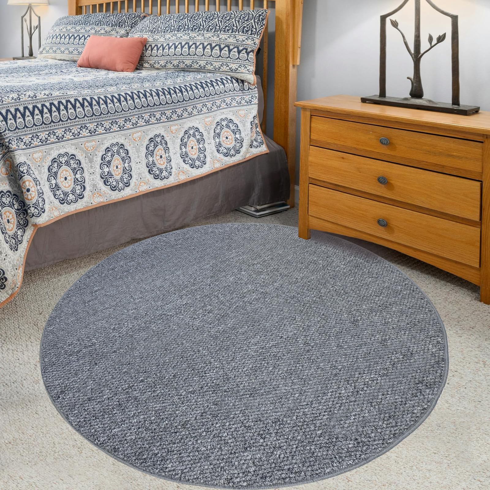 USTIDE Grey Round Faux Sisal Rug Bedroom Living Room Area Rug Farmhouse Chunky Textured Woven Rug,Indoor Outdoor Rug,100cm - Image 2