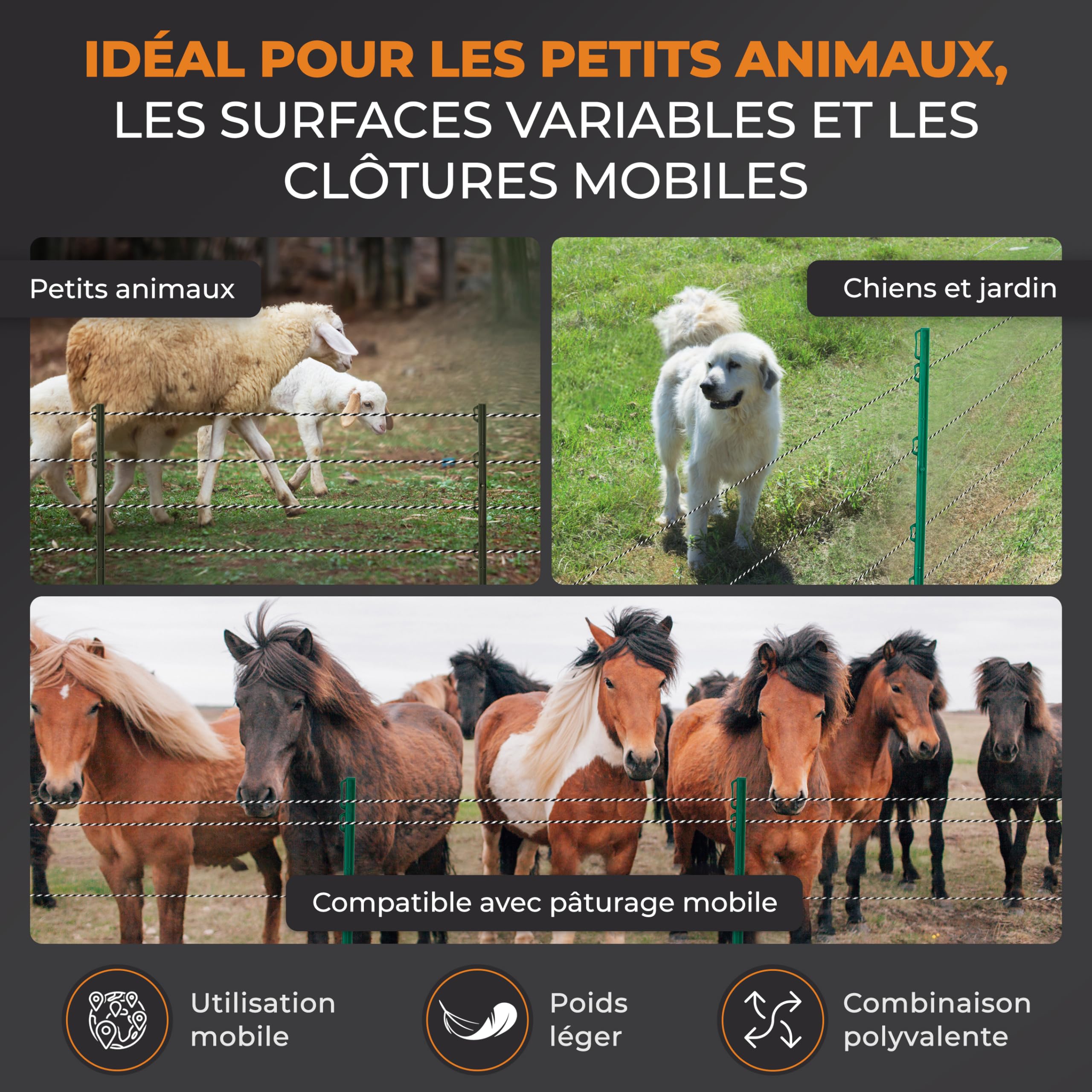 Piquet de clôture électrique avec pointe galvanisée (25x) – Piquet robuste avec repose-pied et 8 œillets pour fil, corde et ruban – Poteau stable pour pâturage