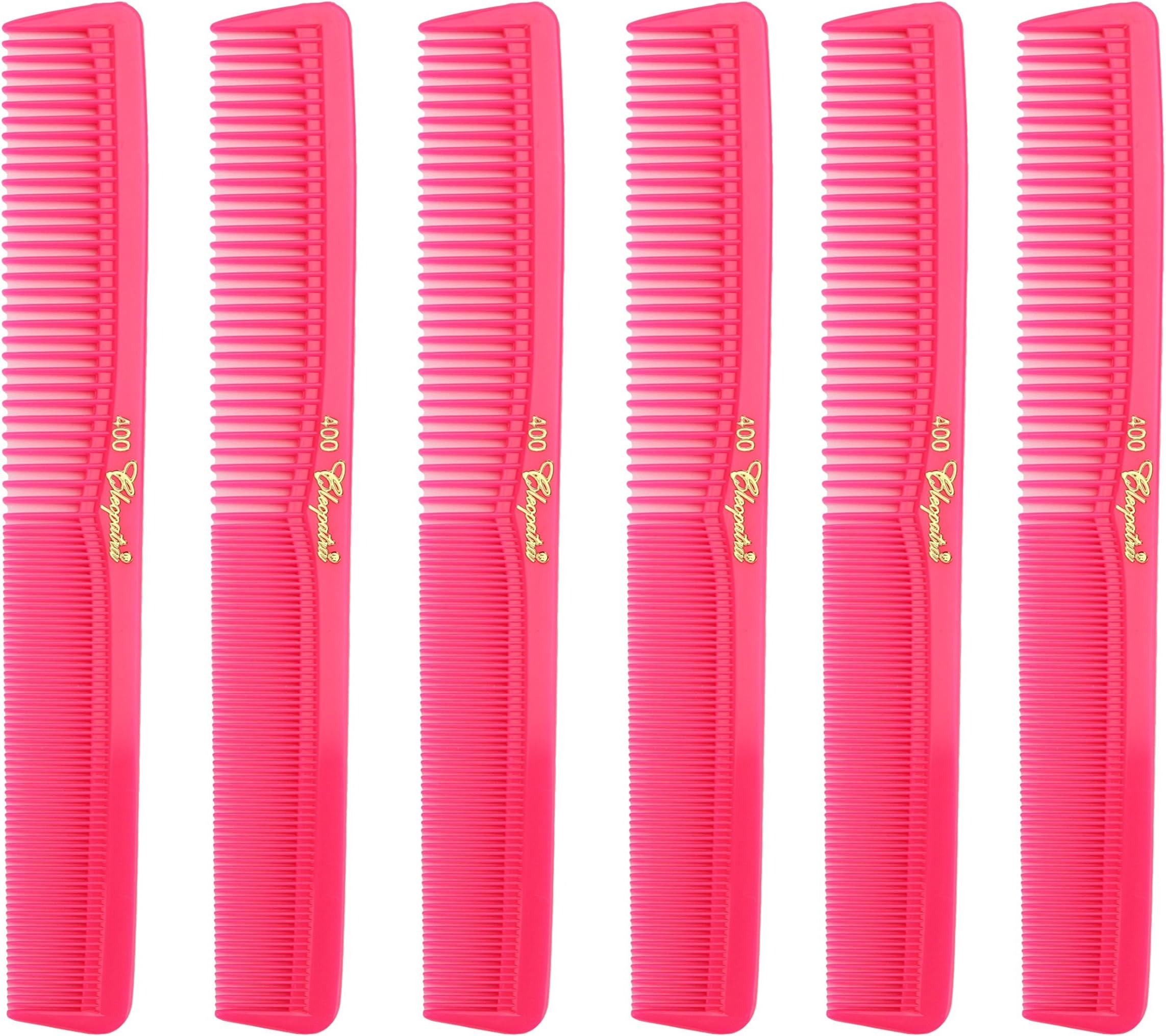 Cleopatra 7 Inch All Purpose Barber Cutting Comb. Flat Back Styler Comb. Numbered ruler. Color Neon Pink. 6-Pack