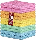DecorRack 10 Pack 100% Cotton Wash Cloth, Luxurious Soft, 12 x 12 inch Ultra Absorbent, Machine Washable Washcloths, Assorted Colors (10 Pack)