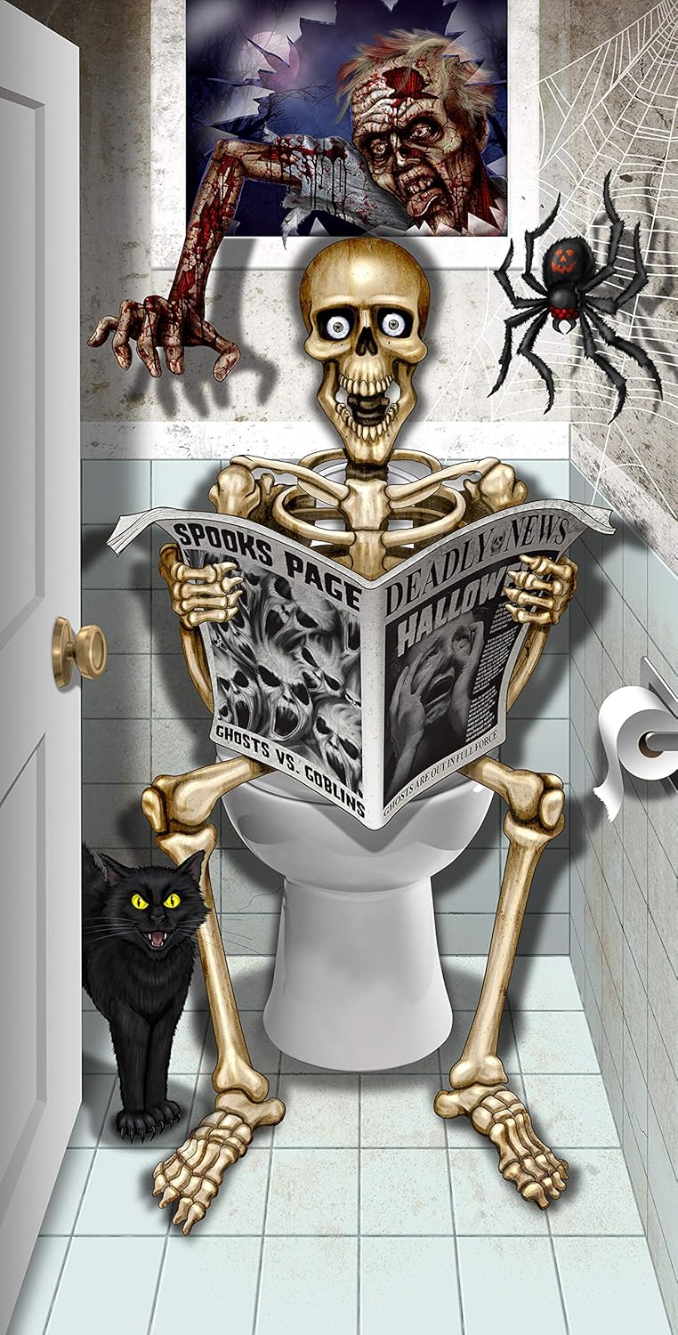 PMU Halloween Party Accessory Decoration Skeleton Bathroom Door Cover 30in x 60in (6/pkg) Pkg/1