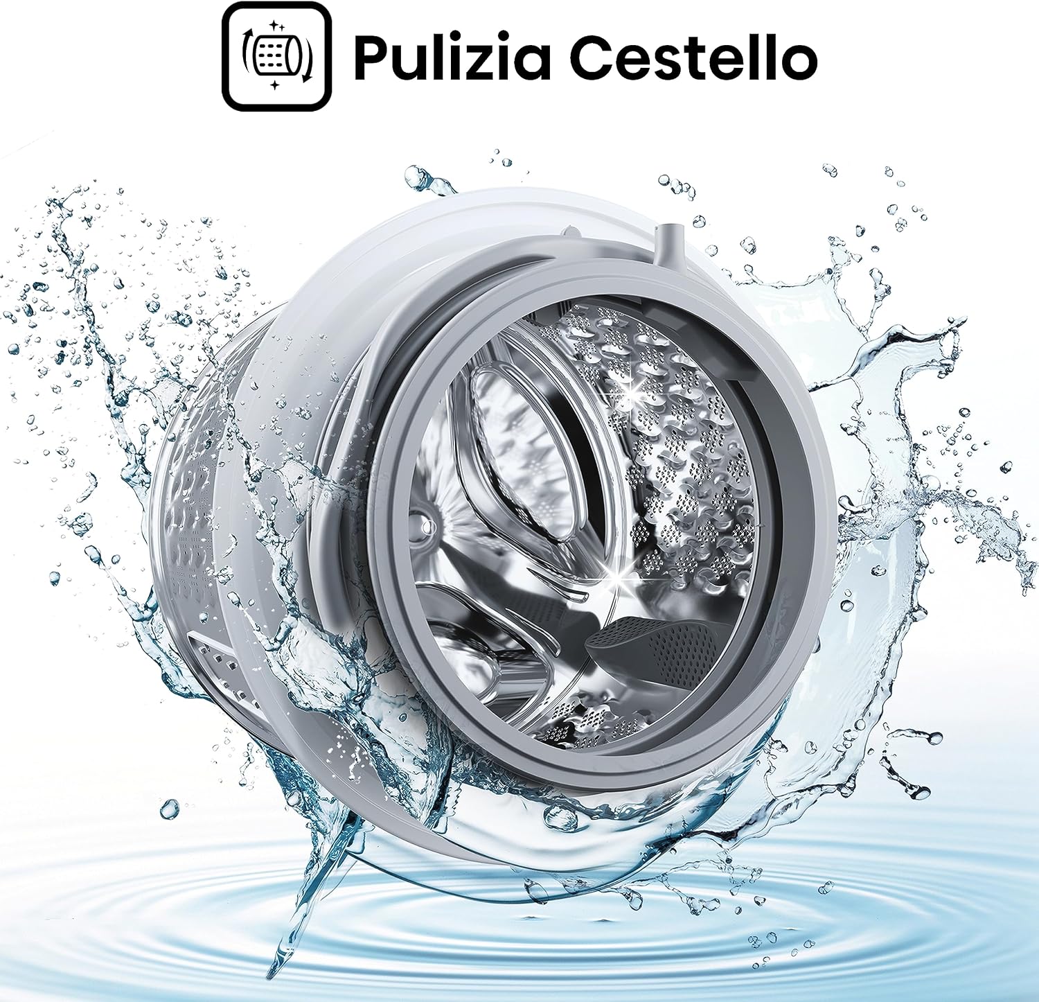 Washing machine drum being cleaned with water splashes