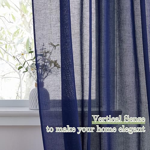 Vista 31 de PONY DANCE Cortinas transparentes para cocina, cenefas transparentes de lino sintético con textura, elegantes cortinas de gasa con pestaña trasera