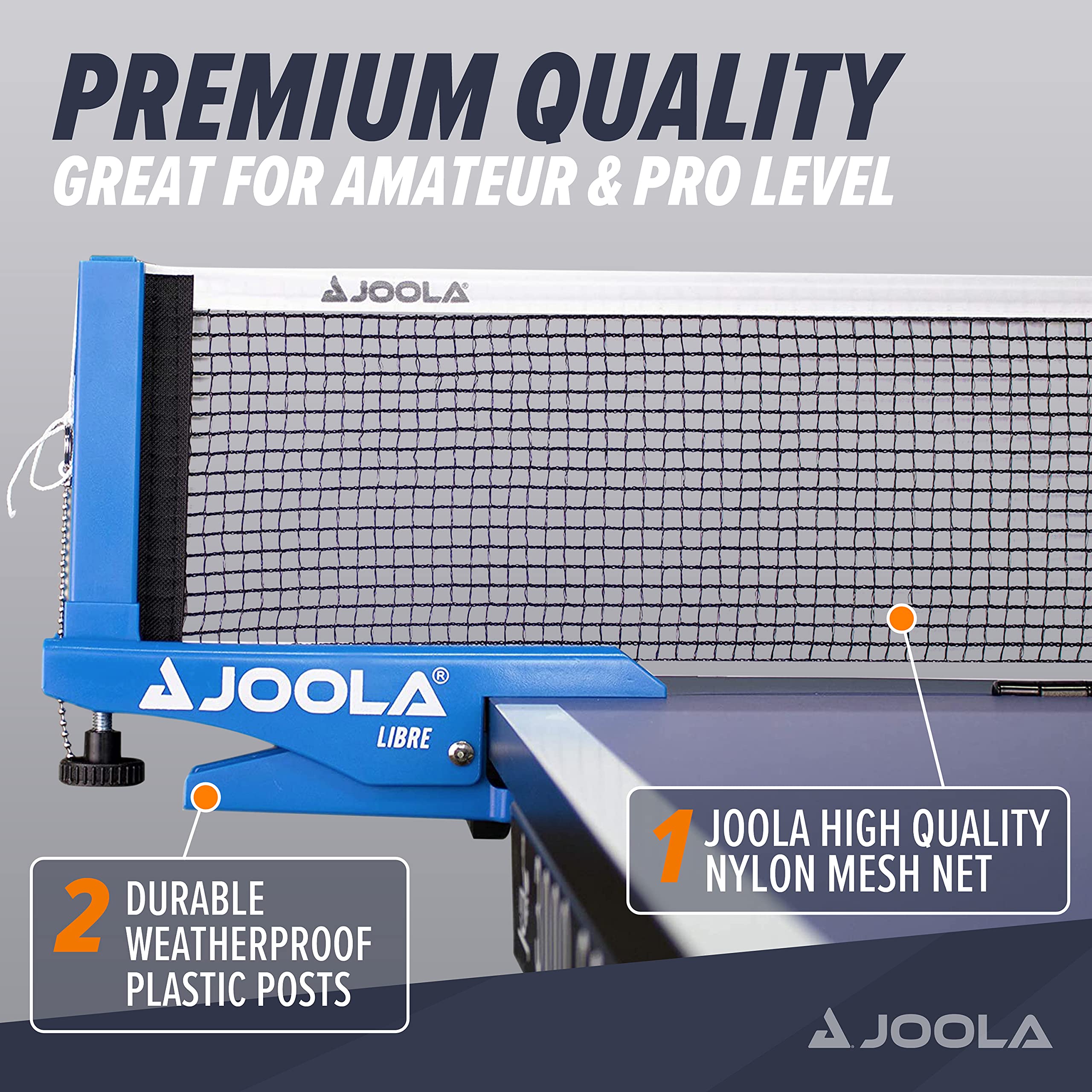 JOOLA - Rete da Ping Pong Libre- Outdoor per Sport ricreativi, Tecnica a Morsetto, Regolabile in Altezza con Vite di bloccaggio
