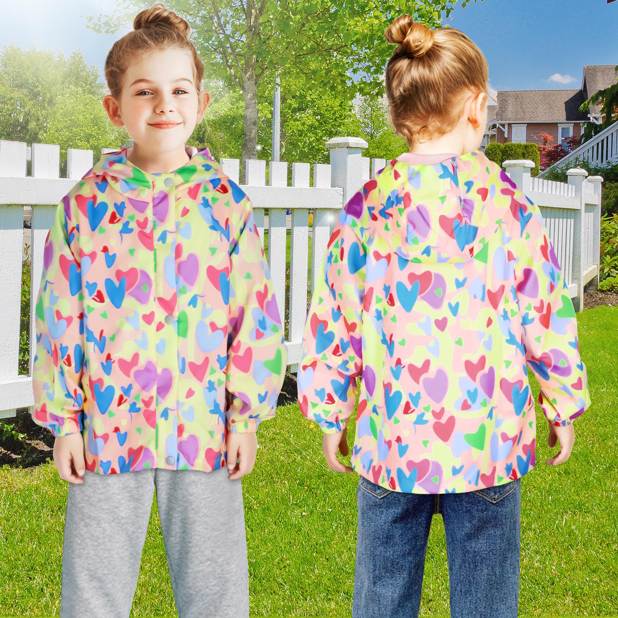 JinBei Enfant Manteaux Imperméable, Animal Imprimé Garçon Filles Veste Coupe Vent à Capuche Blouson de Pluie Léger Respirant Doublé de Doux Outwear Vêtement pour Enfants 2-10 ans