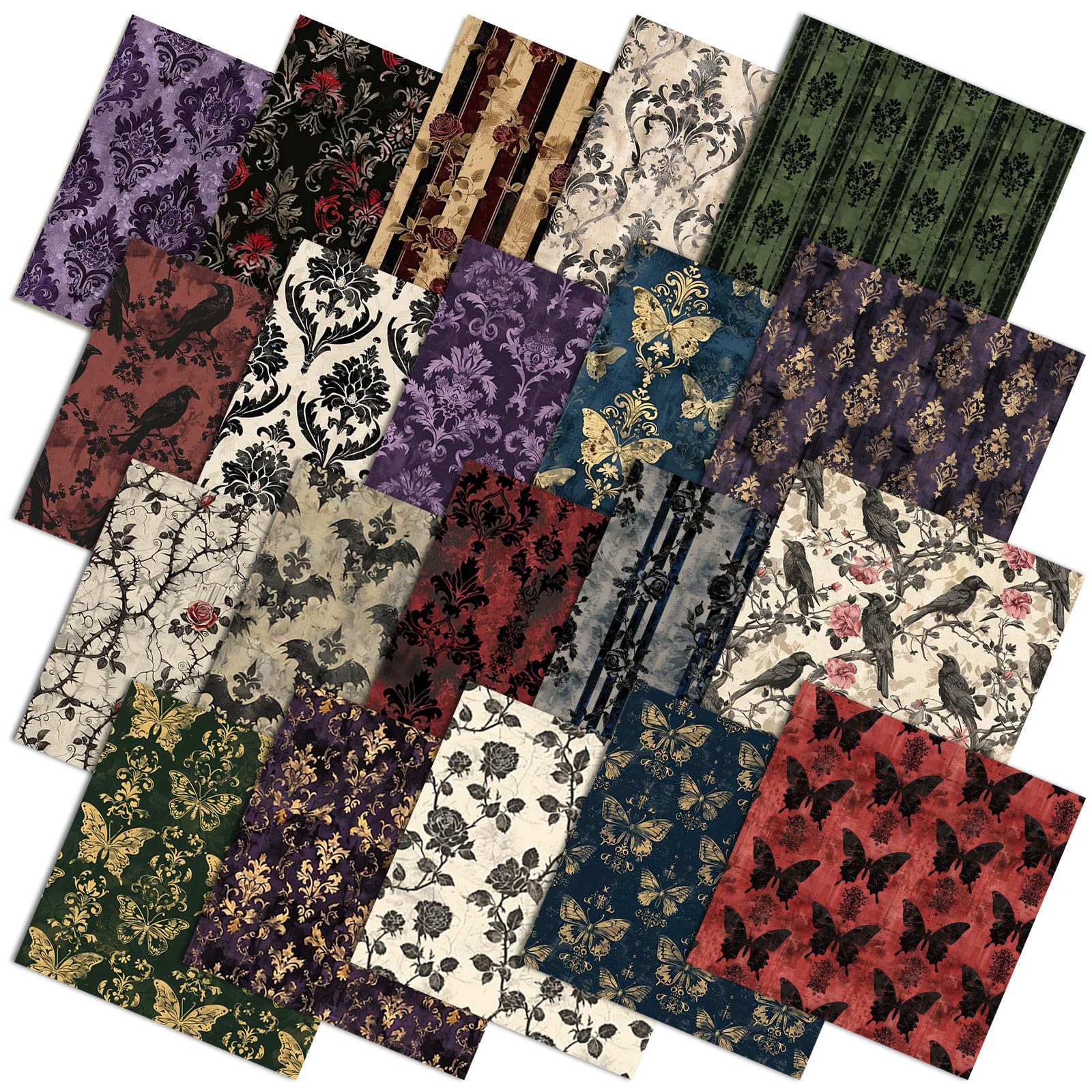 Ganeen 60 Pcs 10 x 10 Inch Dark Gothic Halloween Quilting Fabric Squares