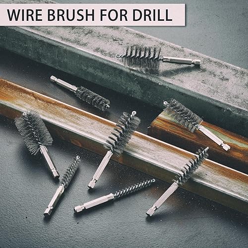 Miniatura 7 de MAXMAN Cepillo de taladro de acero inoxidable, juego de 8 cepillos de alambre para taladro, cerdas de metal duraderas retorcidas, juego de 8 tamaños