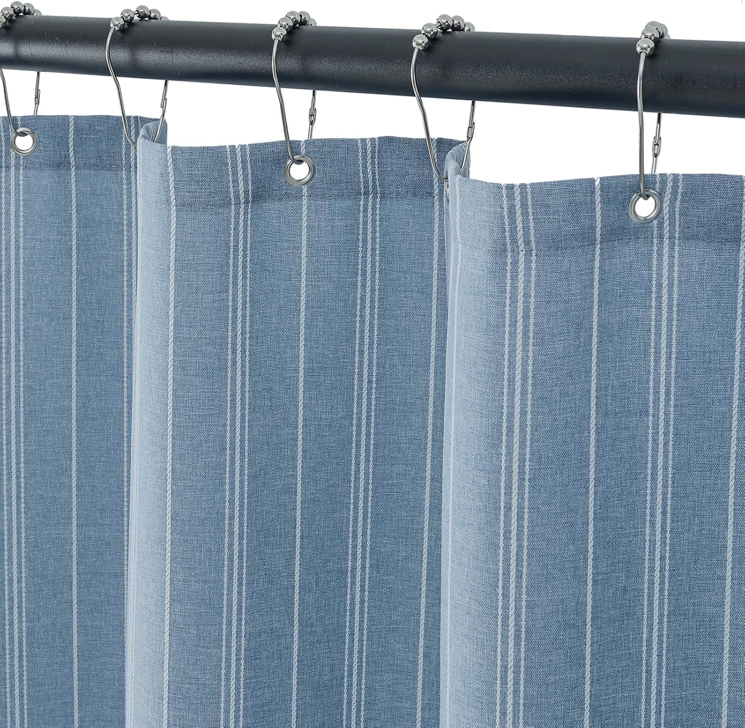 ORTIGIA Blue Shower Curtains for Bathroom Modern Farmhouse Linen Shower Curtain Set with Metal Hooks Waterproof Striped Rustic Fabric Bath Curtain for Home, Weighted, 72x72-Striped1