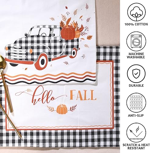 Miniatura 2 de Folkulture Juego de 6 manteles individuales lavables, 13 x 19 pulgadas, manteles individuales 100% algodón o manteles individuales tejidos Camión