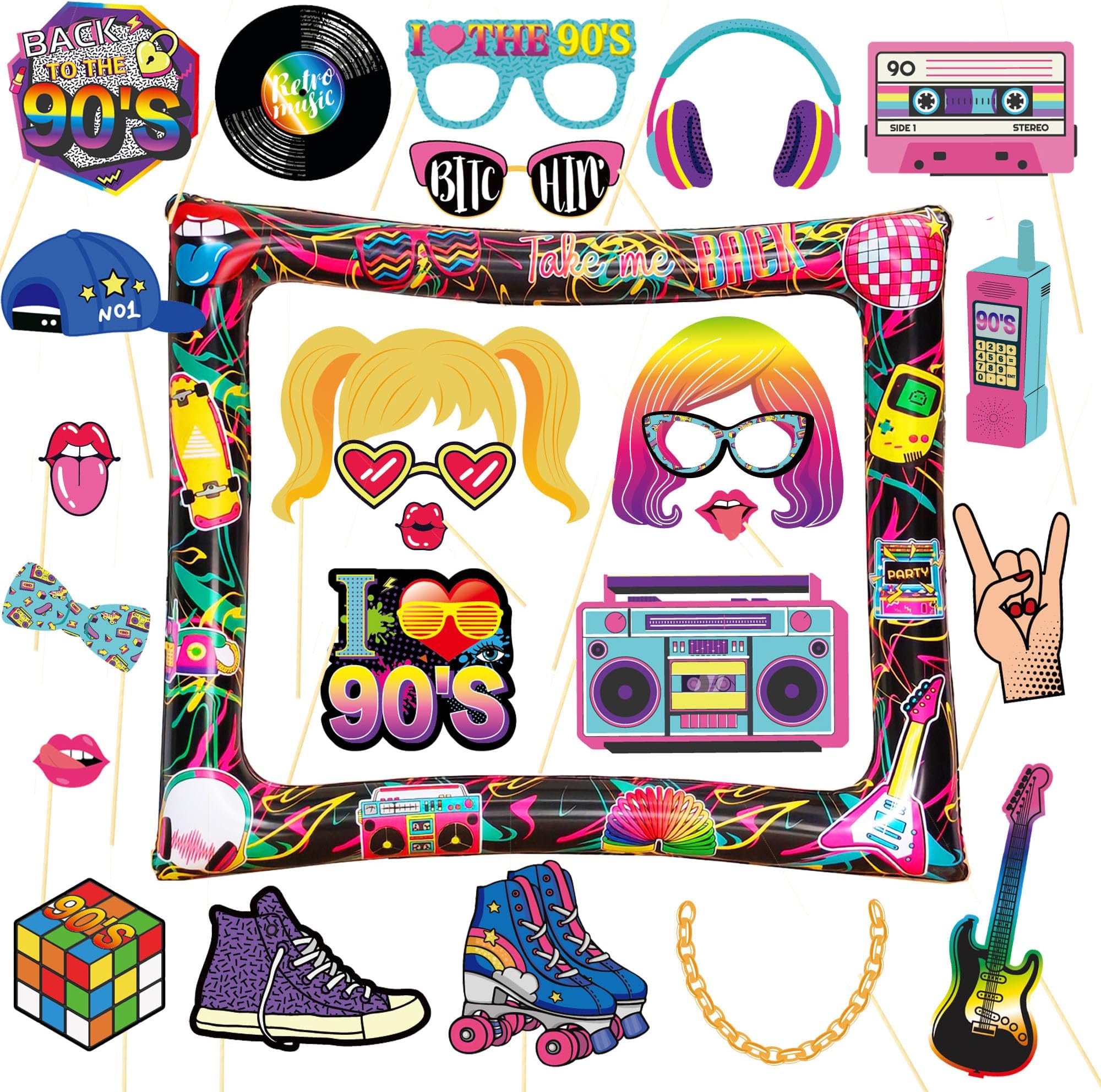 Lifreer Lot de 20 Accessoires pour Photo des Années 70 - Décoration de Fête Disco Throwback - Pour Fête des Années 1990