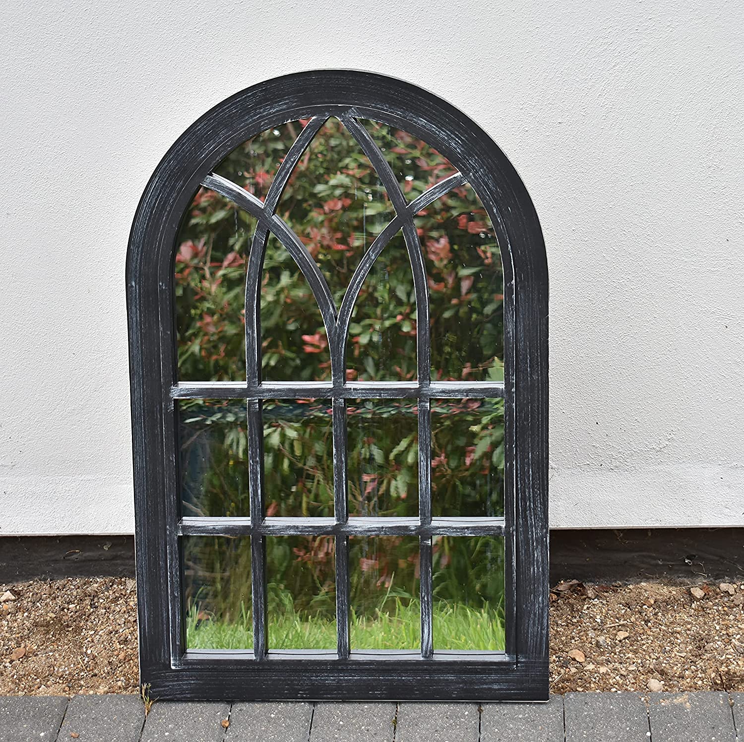 CAPRISTAR Durable Frame W51cm x H72cm Lightweight Arched Window Wall Mirror, Brushed Black (Black Rustic)