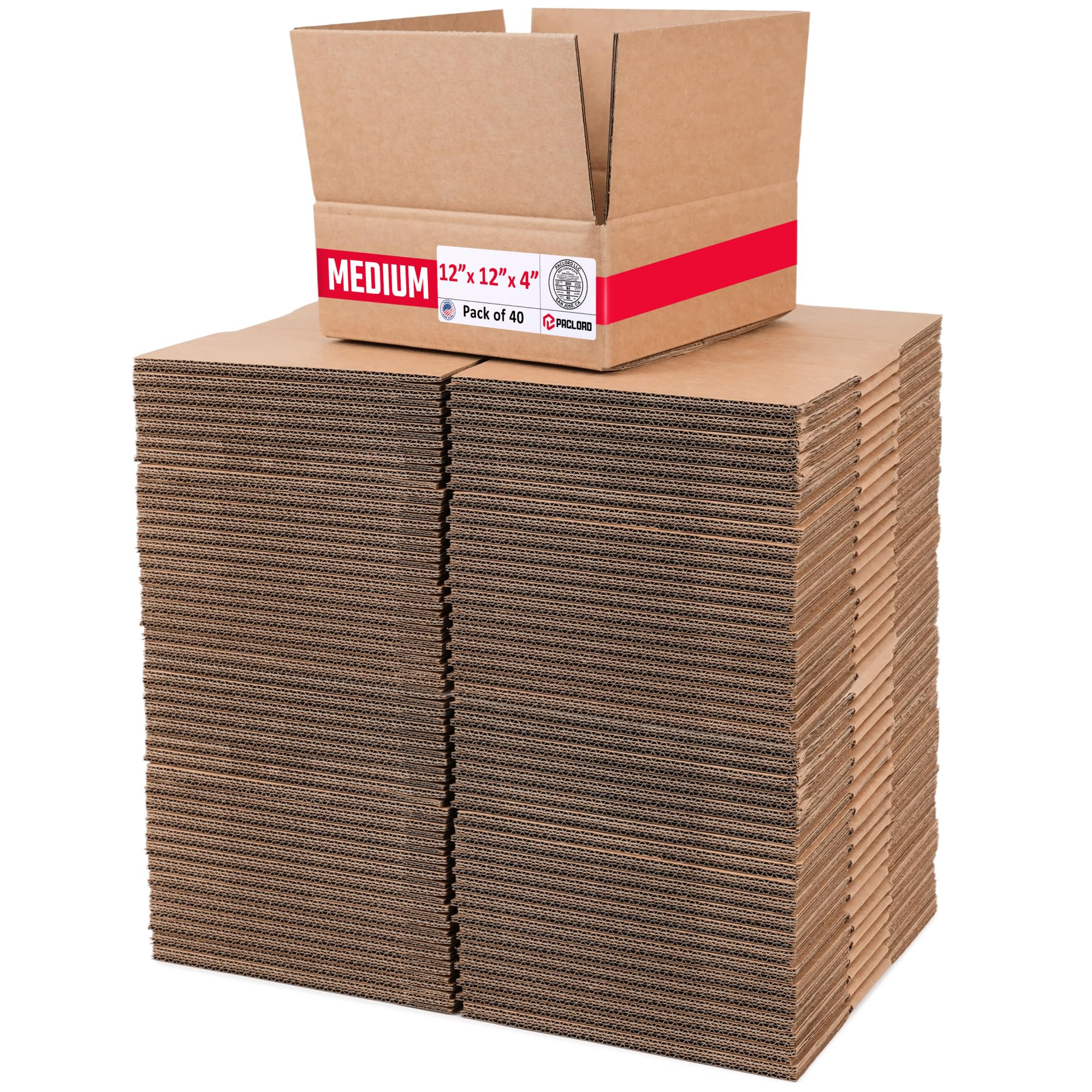 Medium Cardboard Boxes 12"L x 12"W x 4"H (Pack of 40) - USA-Made Packing Boxes for Moving, Shipping, or Storage - USPS, UPS, FedEx Approved - Professional Packing Supplies for Moving | USA-Made Packing Boxes for Moving, Shipping, or Storage - USPS, UPS, FedEx Approved - Professional Packing Supplies