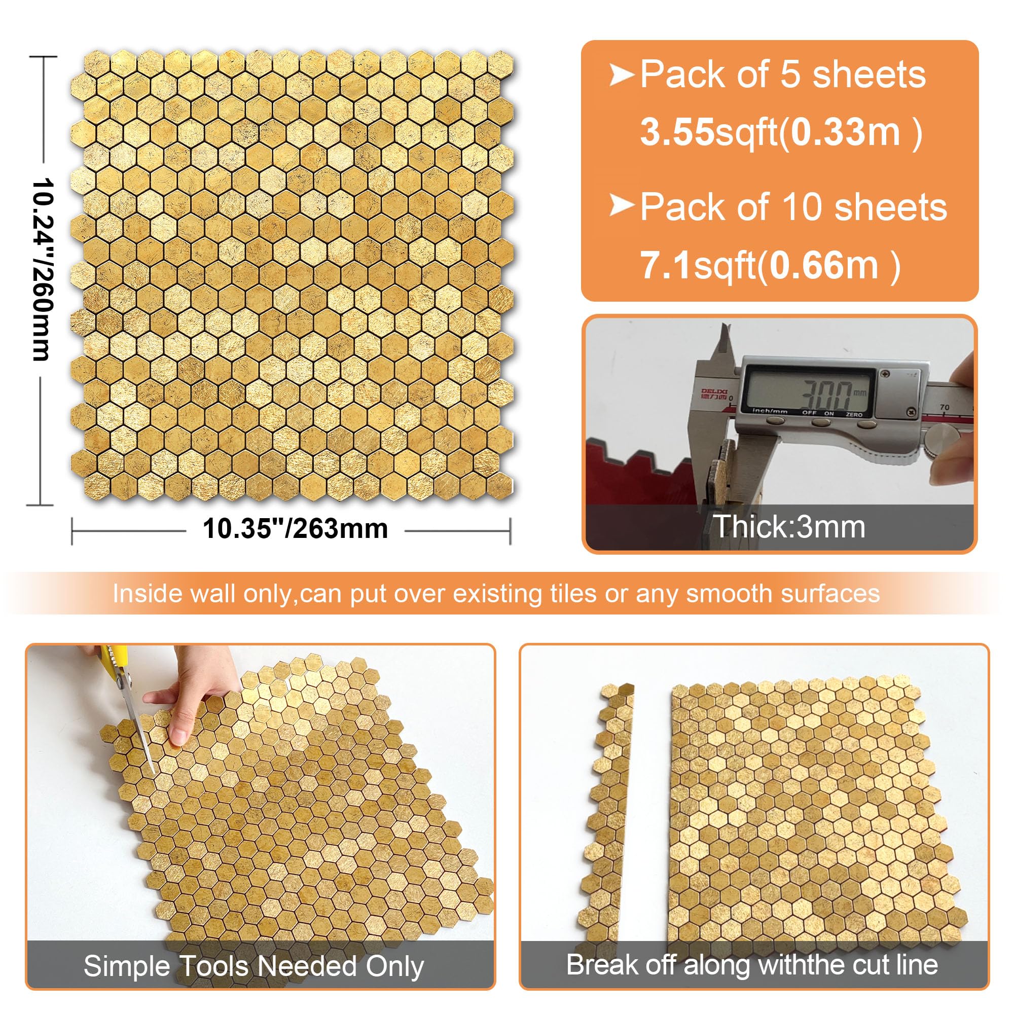 Zelfklevende pvc tegel - Gold | Wandpanelen Online