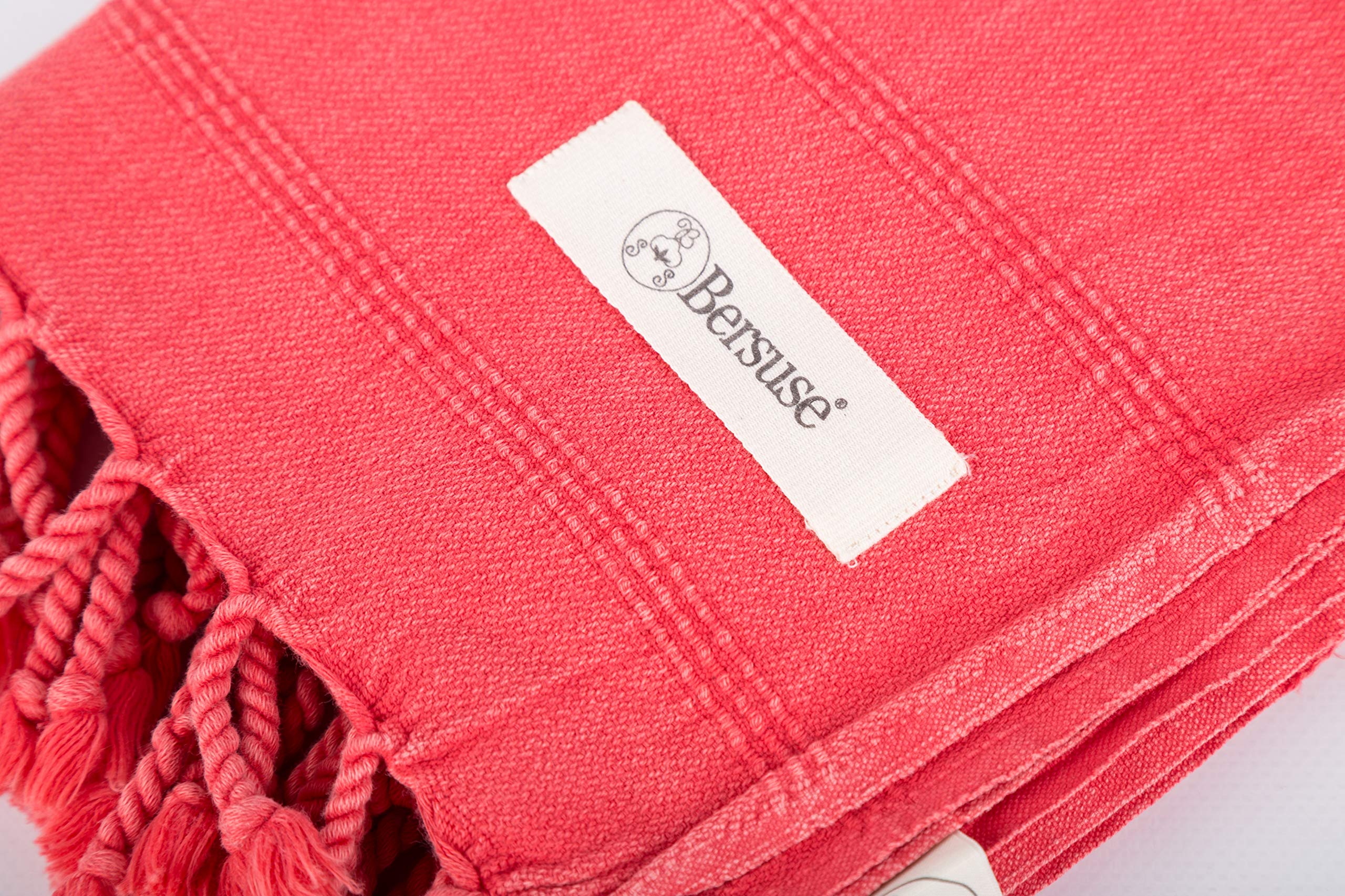 Bersuse 100% Coton - Troy Serviette Turque - Drap de Bain, Serviette de Plage - Fouta Peshtemal - Oeko-TEX - 95x175 cm, Corail