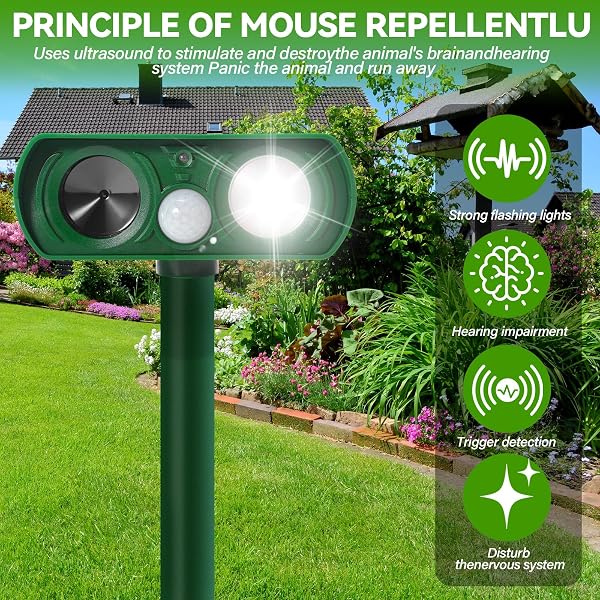 Cat Repeller, Ultrasonic Solar Fox Repellent with LED Light, 8 m 120° Spikes for Pigeons Garden IPX4 Waterproof for Cats Martors Foxes Dogs Raccoons (510B) - 4