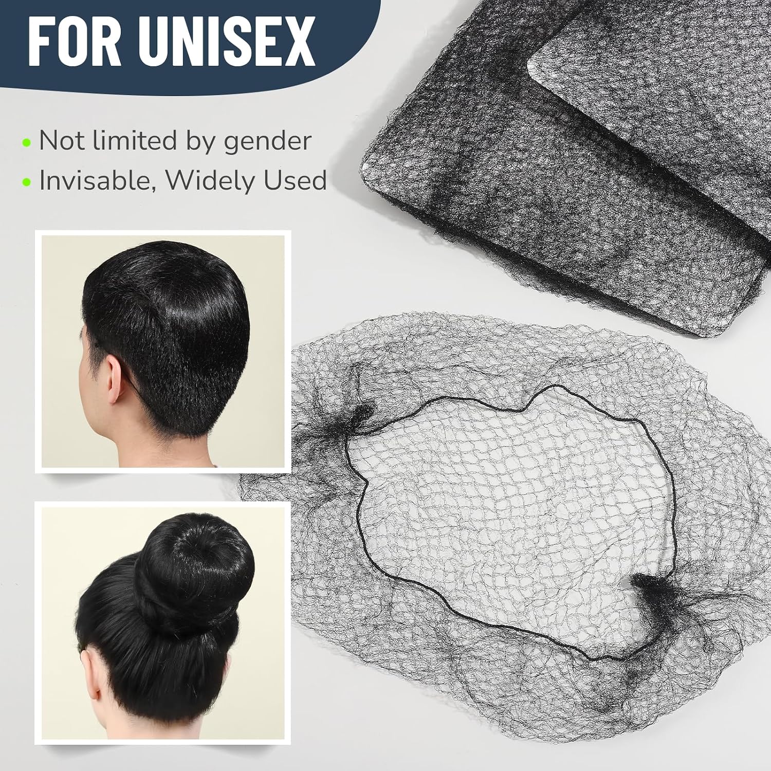 FANDAMEI Hair Net for Women Men, Extra Large 60cm Nylon Black Hair Nets for Food Service Workers, 20 Pack Hairnets for Foodservice,Dancing,Sleeping, for Ballet Buns, with 20 U-Hair Pins