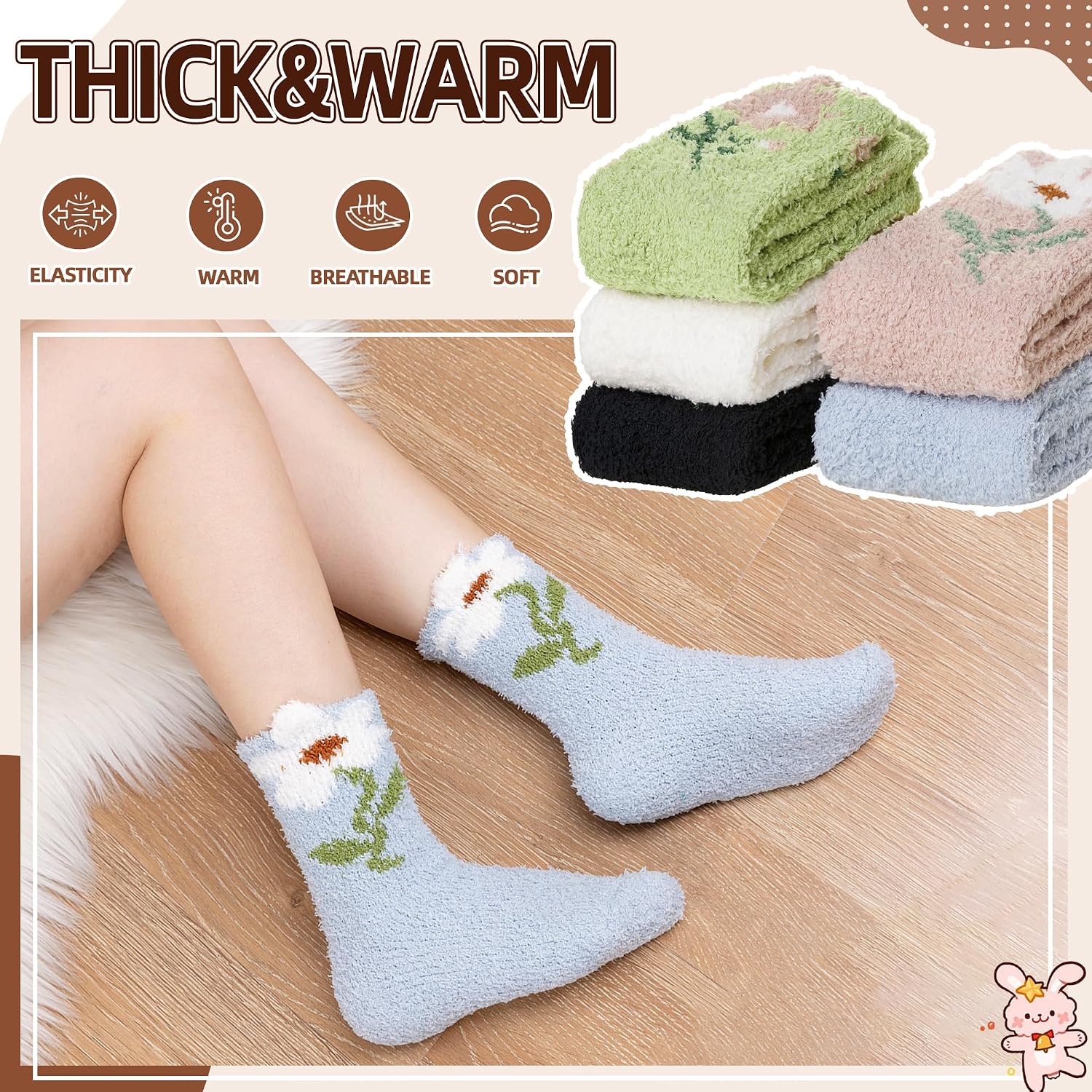 Velice Womens Fuzzy Socks Soft Cozy Fluffy Slipper Winter Thick Warm Plush Sleeping Christmas Socks image 2