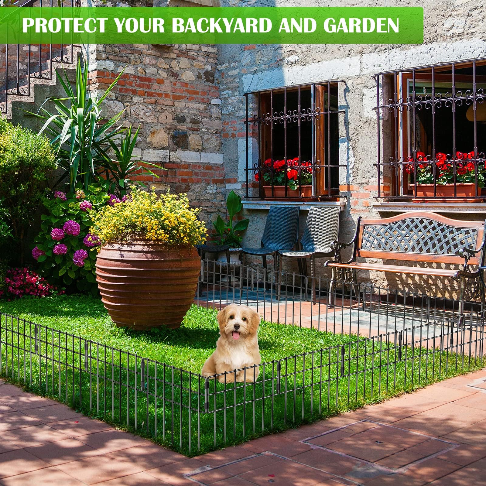 LIANTRAL Recinzione da giardino per animali, recinzione per animali, senza scavare, pannelli di recinzione in metallo antiruggine, recinzione per animali da cortile per cani, conigli, cortile, patio