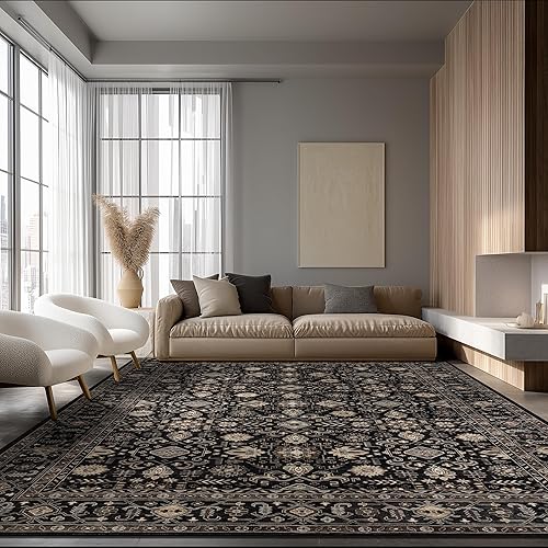 Area Rug Non Slip Machine Washable Ultra Soft Living Room/Bedroom/Kitchen/Outdoor/Classroom Black Gold, 10'×14'