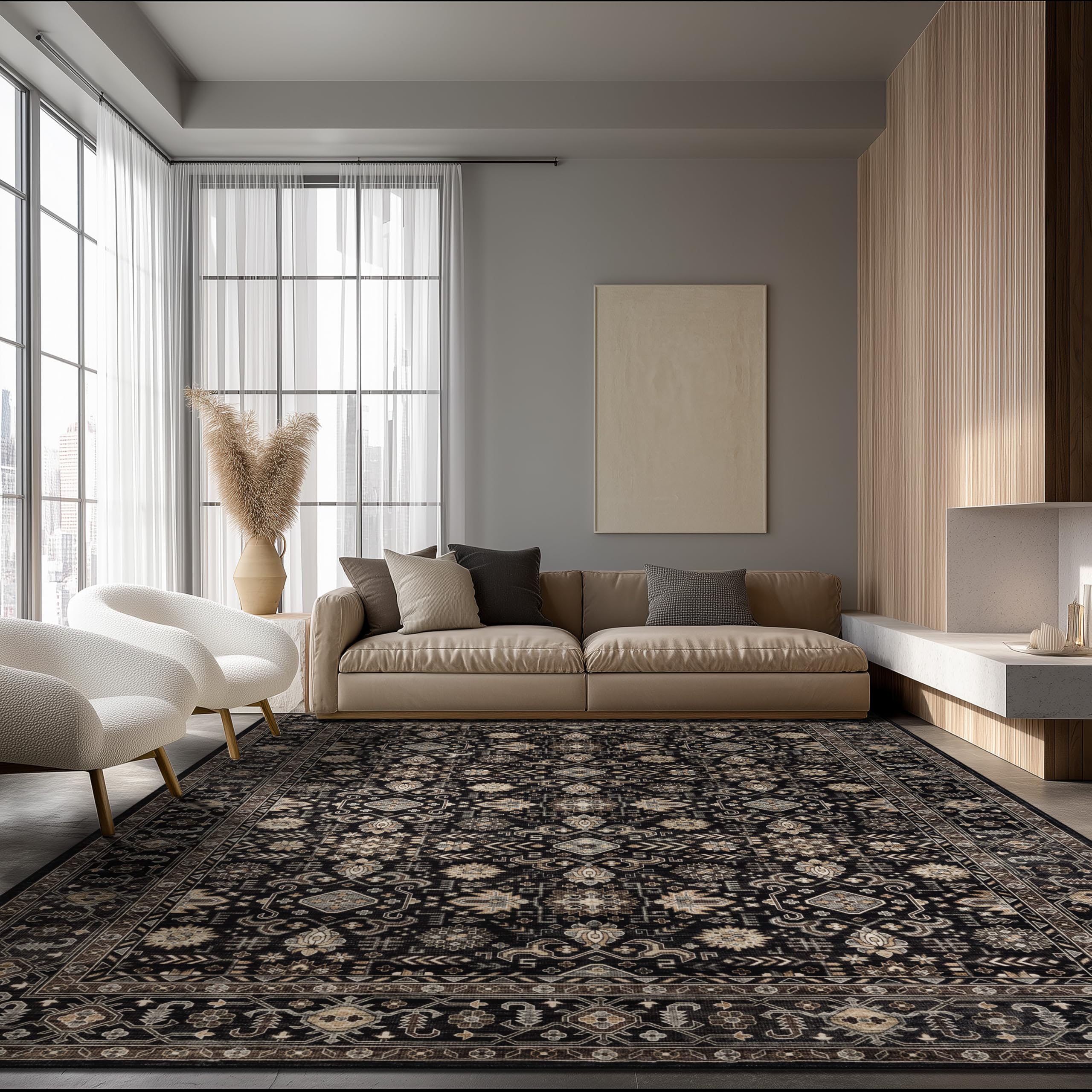 Ruaruarug 8x10 Black Gold Washable Rug