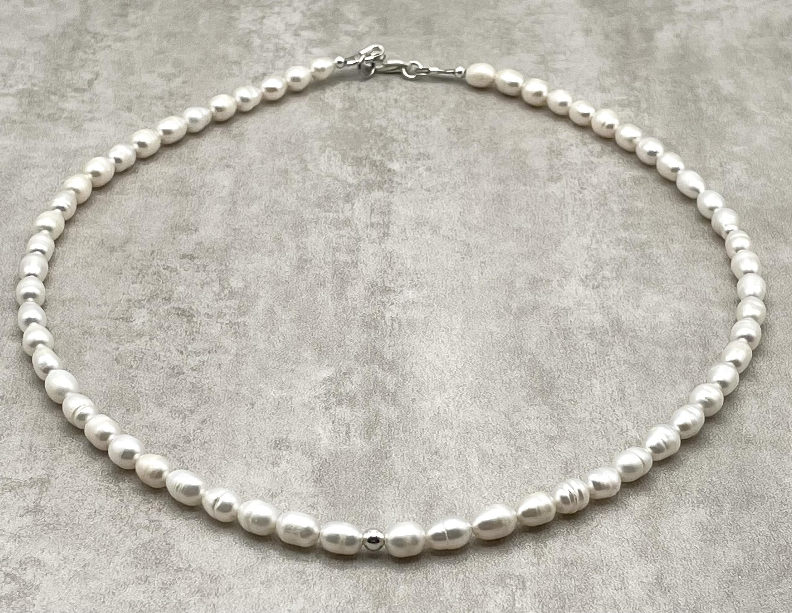 Collana con Perle Bianche d'Acqua Dolce, Girocollo Argento 925, Gioielli Classici, Bijoux Matrimonio, Collana per la Sposa, Regalo per Donne