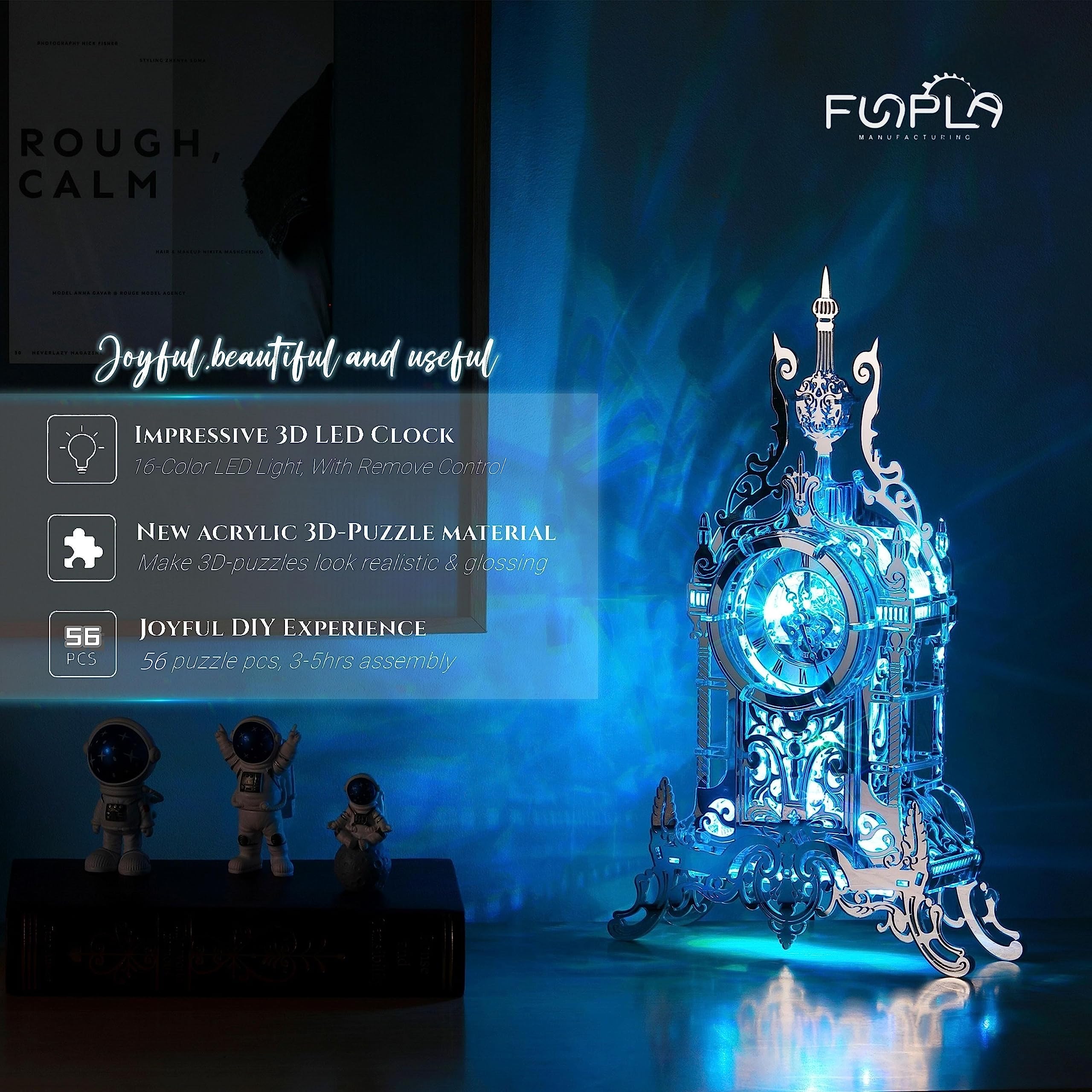 FUNPOLA LED 3D Puzzle Turmuhr für Erwachsene - Elegantes Wohndekor-Gebäudemodell mit farbwechselnden LEDs Teenager und Erwachsene (LED-SATC01 Acryl)