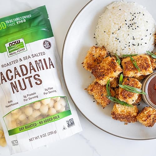 Miniatura 3 de NOW Foods nueces de macadamia tostado en seco con sal marina fuente de fibra sin gluten y certificado sin OMG 9 onzas el embalaje puede variar