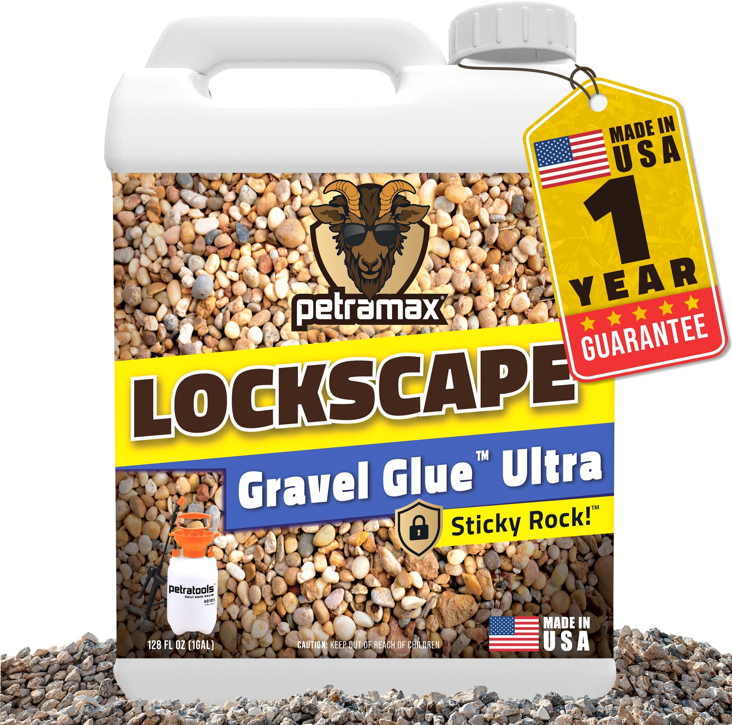 Lockscape Sticky Rock Glue for Landscaping (1 Gallon) - Super Adhesive, Non-Toxic, Easy to Apply Clear Gravel Glue for Landscaping - Decomposed Granite Stabilizer with Extensive Coverage