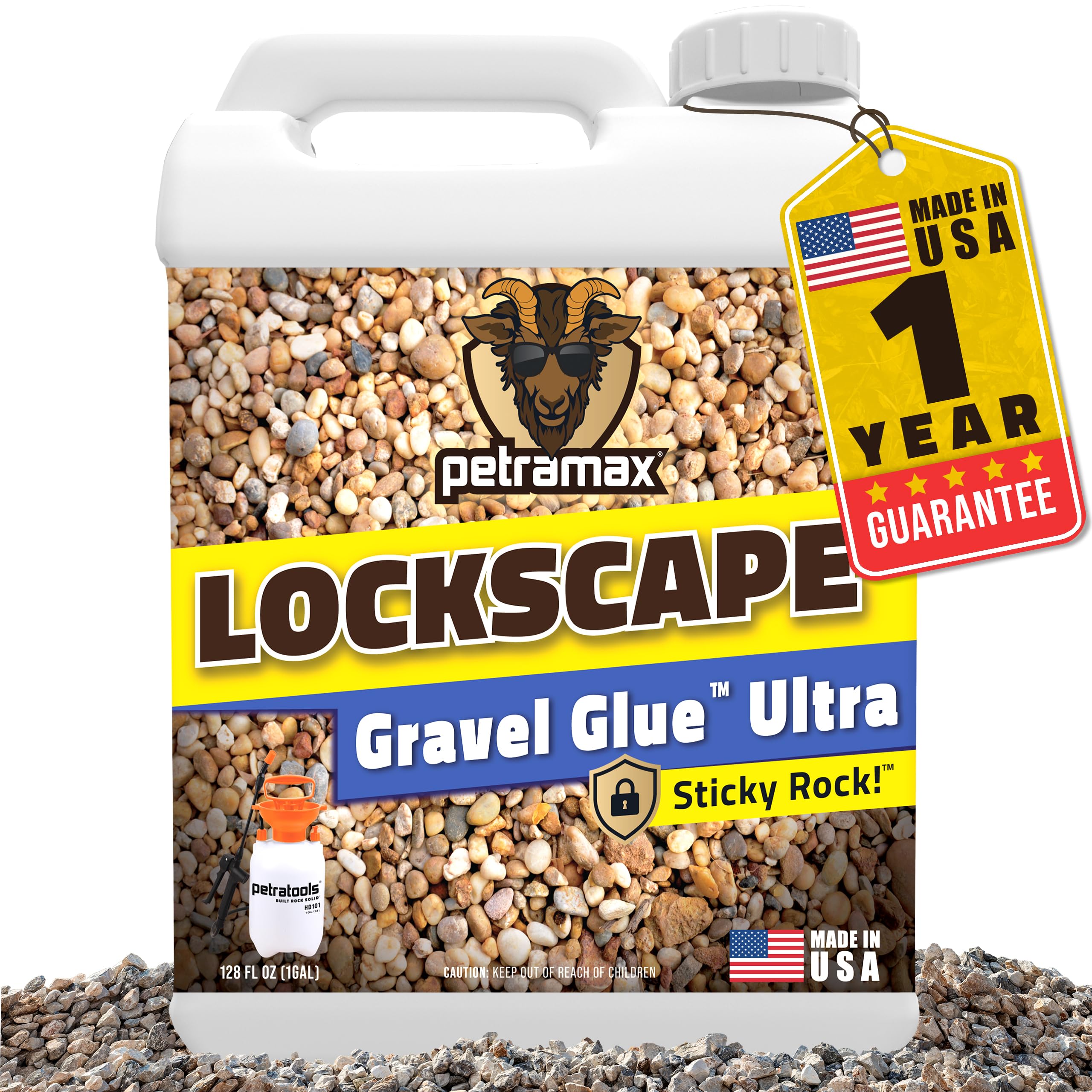 Lockscape Sticky Rock Glue for Landscaping (1 Gallon) - Super Adhesive, Non-Toxic, Easy to Apply Clear Gravel Glue for Landscaping - Decomposed Granite Stabilizer with Extensive Coverage