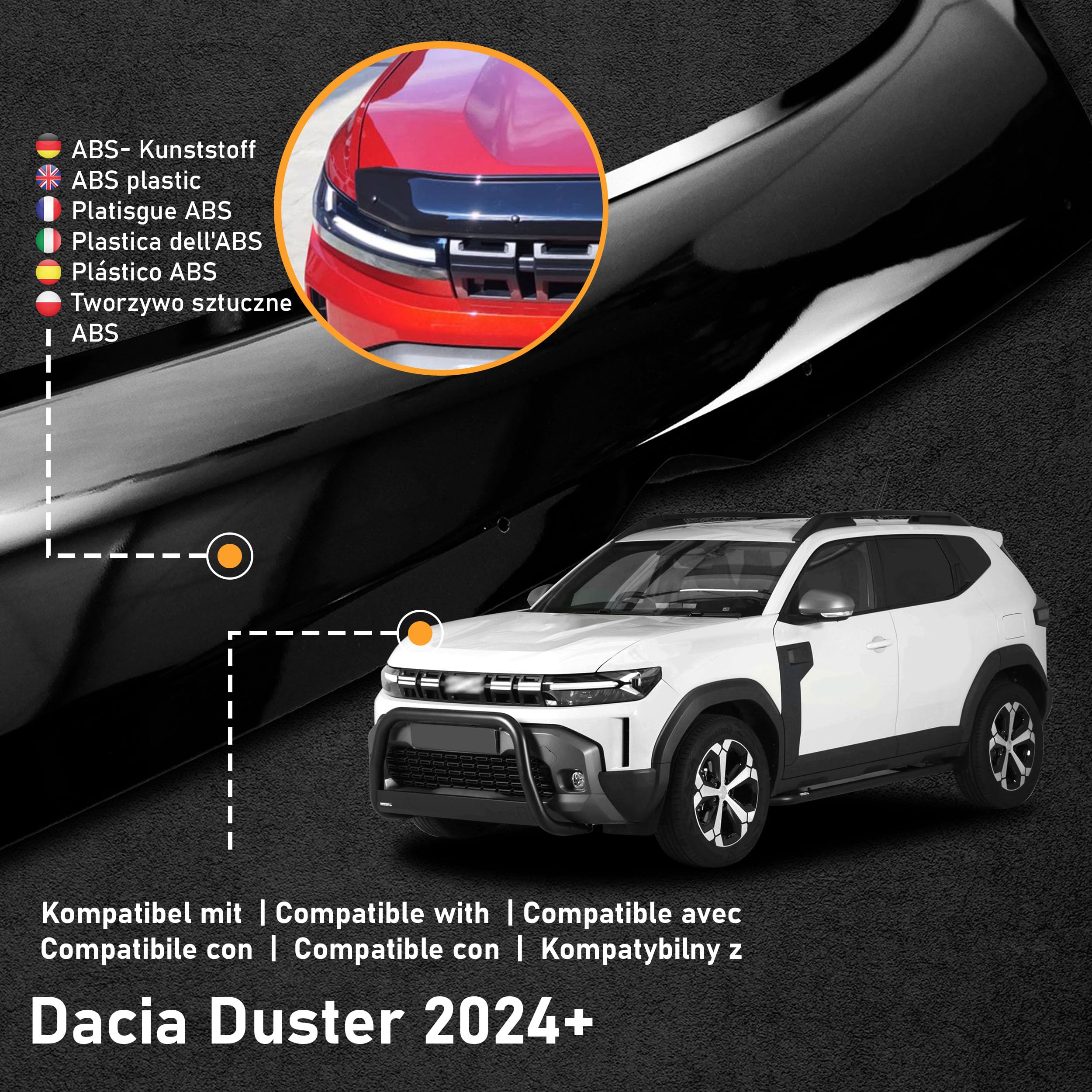 CHROMEMASTER Accessoires ; Protection Contre Les Gravillons ; Protège-Capot Compatible Dacia Duster III 2024+ | ABS, Brillant, Noir ; Le Déflecteur de Capot Protège Contre Les Projections de Graviers
