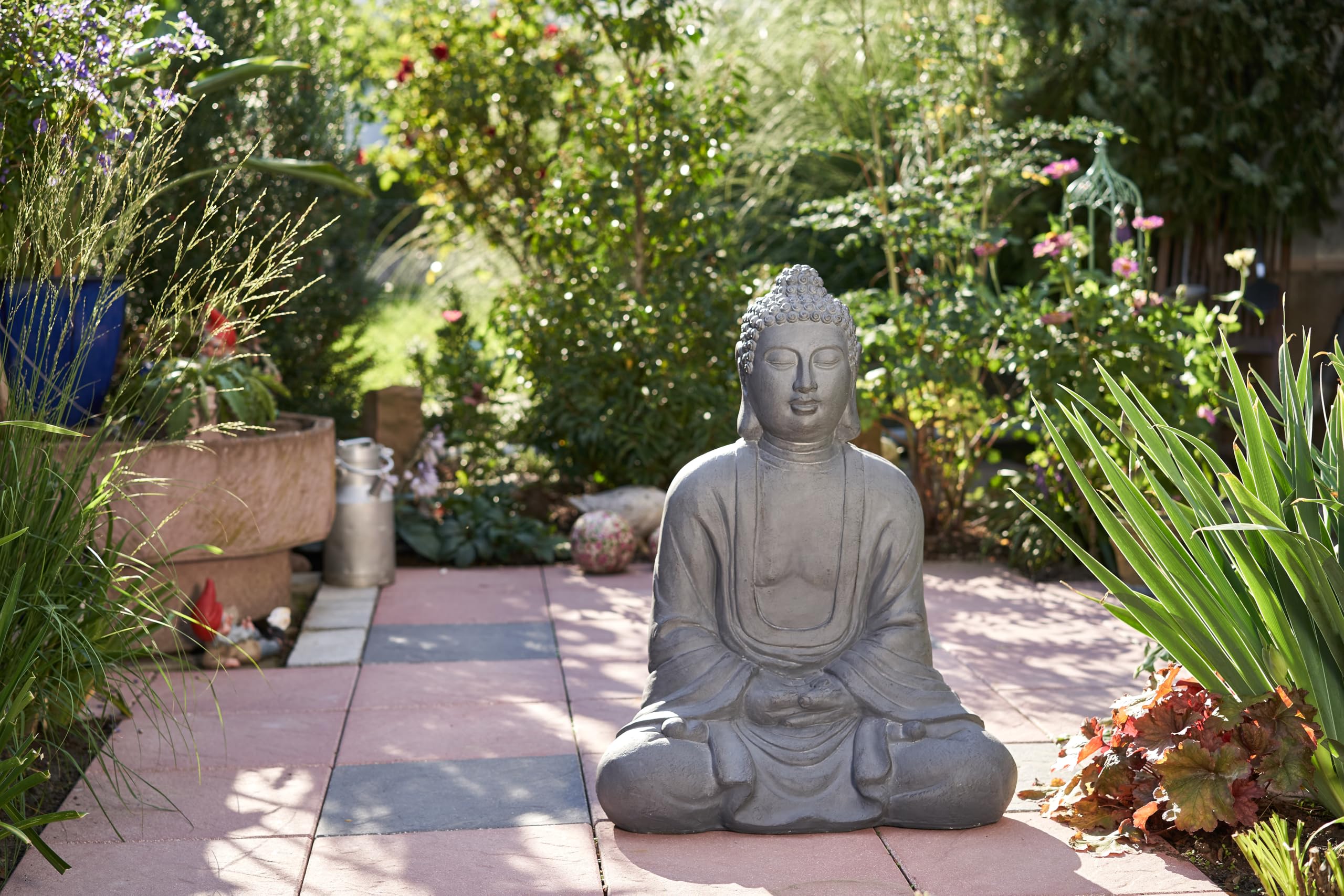 Großer Buddha 80cm Steinoptik grau Dekor Figur XB3001