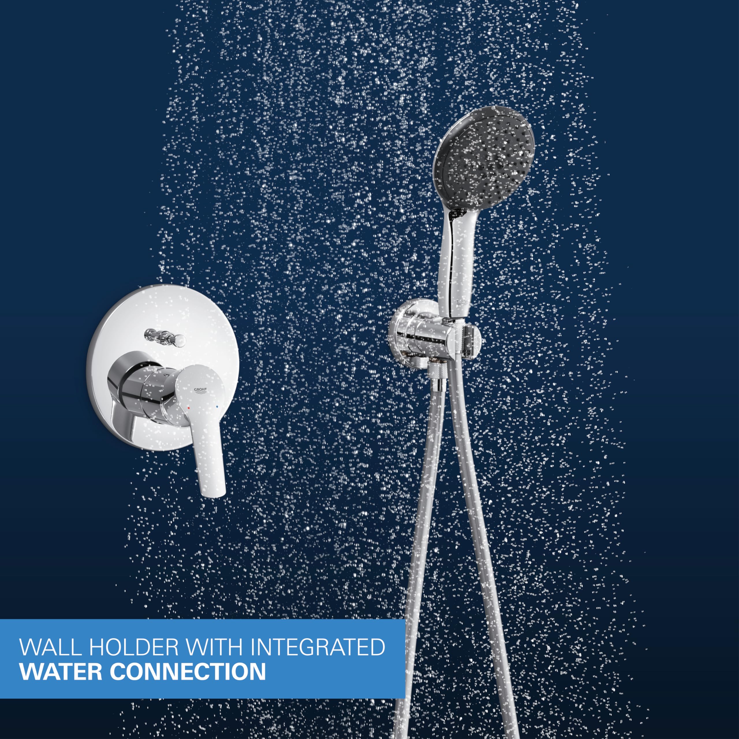 GROHE Start 250 – system prysznicowy (250 mm głowica prysznicowa z 1 rodzajem strumienia, 2 strumienie, uniwersalne pudełko do zabudowy, wąż prysznicowy 150 cm), okrągły, chrom, 25292000