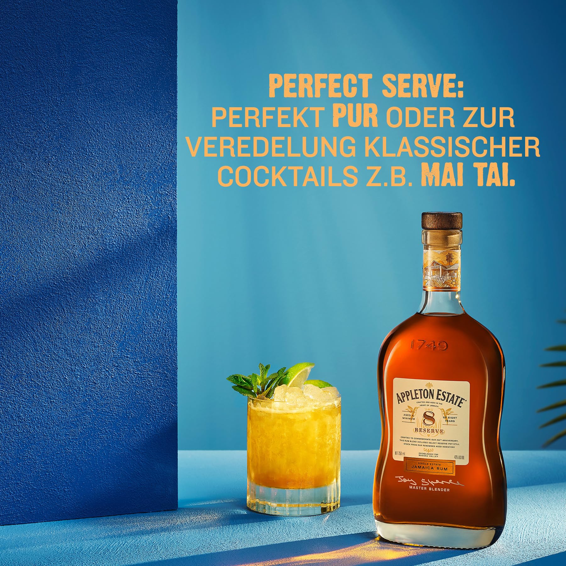 Appleton Estate Reserve Blend 8 Years Old - 8 Jahre gereifter, gold-brauner Jamaica Rum, zum pur Genießen oder für Cocktails - 1 x 0,7 l