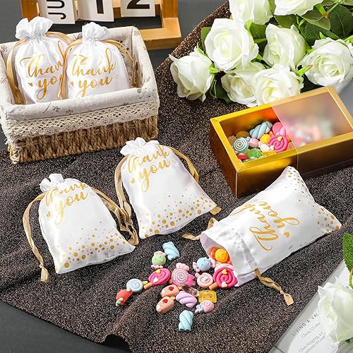 Miniatura 5 de Sweetude 100 bolsas de regalo de satén de agradecimiento de 5 x 7 pulgadas, bolsas de joyería con cordón, mini bolsa de dulces, bolsa de recuerdos