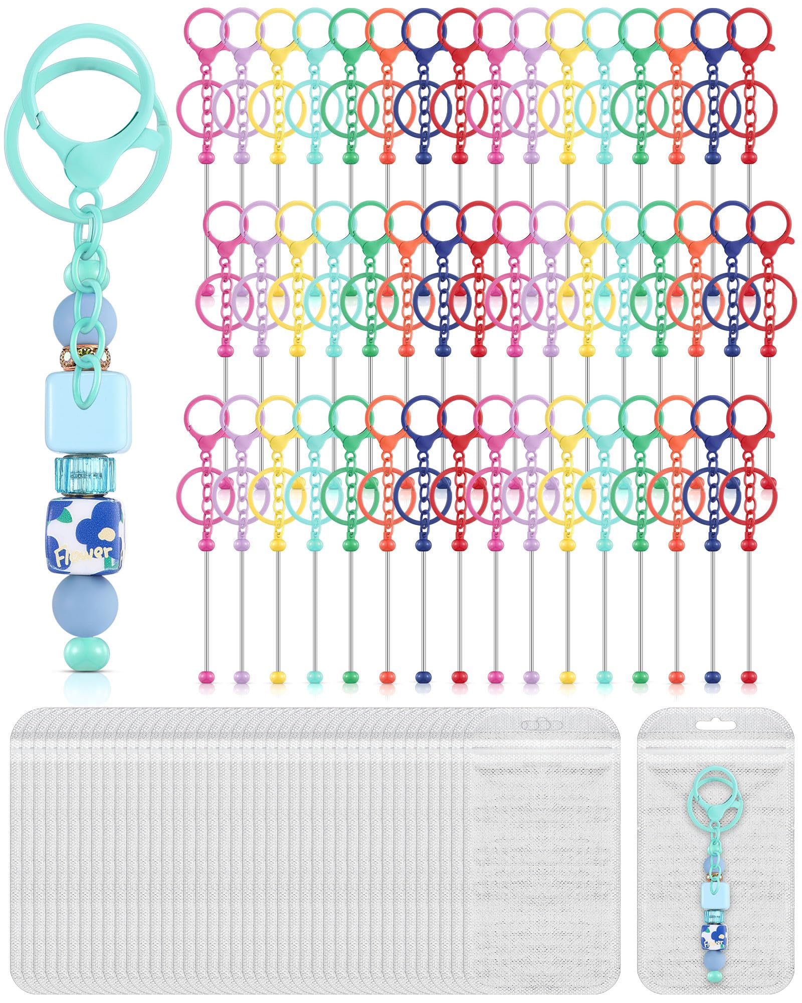 Barres porte-clés à perles Tondiamo lot de 96 pièces avec sachets