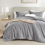 Homelike Moment Fluffy Queen Comforter Set - Grey Soft Fleece Warm Comforters for Winter Queen Size, Luxury Fuzzy Sherpa Comforter Full Size Bed Set 3 Piece