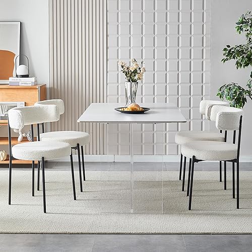 Honyee Sillas de comedor blancas, modernas sillas de comedor juego de 4, sillas de comedor redondas de forro polar de peluche, sillas de comedor con disponible en Yaxa Peru