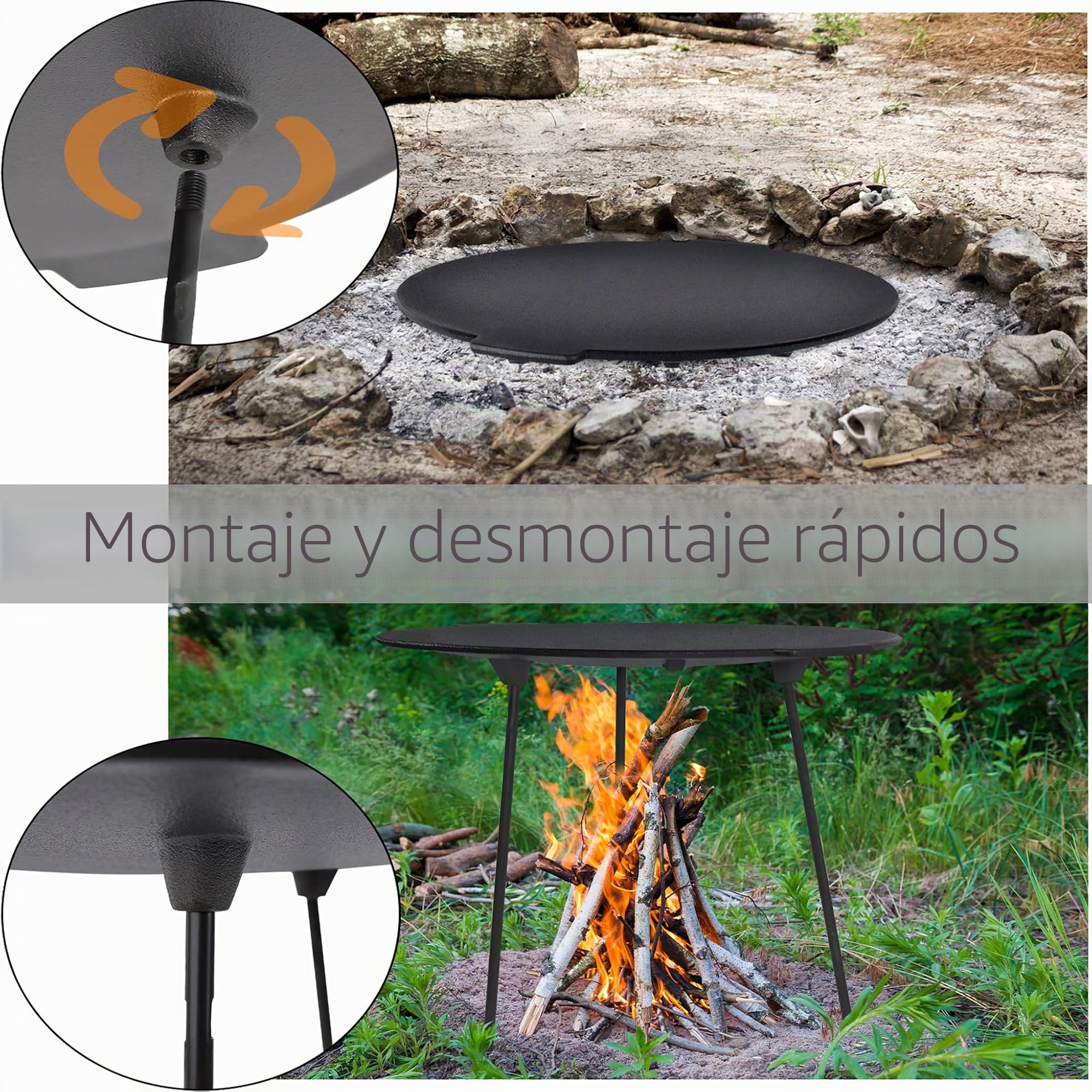 NAIZY Sartén para barbacoa de hierro fundido de 45 cm de diámetro, con 3 patas, plancha redonda para horno holandés, incluye bolsa de almacenamiento para exteriores