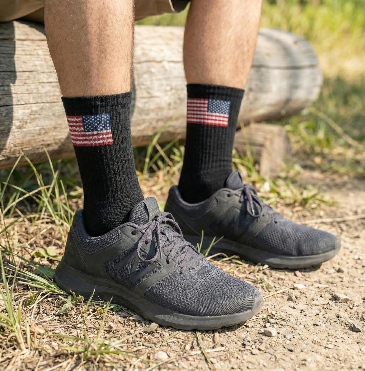 Cotton Cushioned Crew Socks, Patriotic & Thin Line Designs