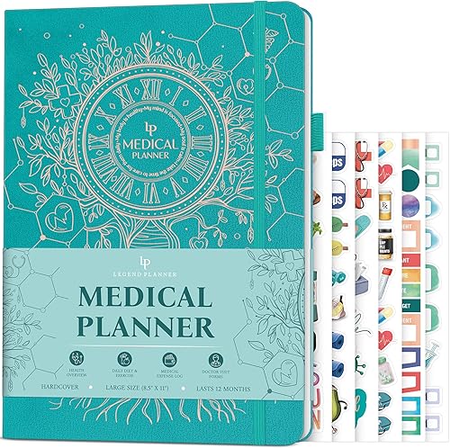 Legend Medical Planner Diario de seguimiento de la salud de 12 meses para rastrear comidas, síntomas, presión arterial, resultados de pruebas de