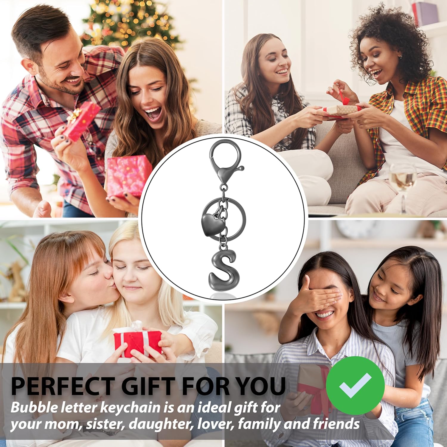 Heart Bubble Letter Keychain for Women, Girls - Cute Keychain with Initial - Alphabet Keychain for Bag Charm, Handbag - Image 6