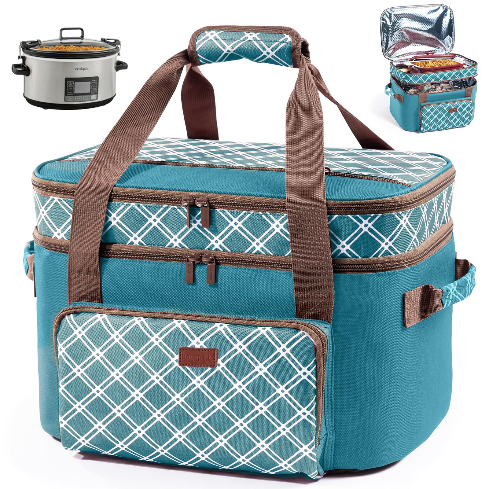BAGSPRITE Double-Layer Slow Cooker Carrier Bag for 6-8 Quart Crock Pot Oval