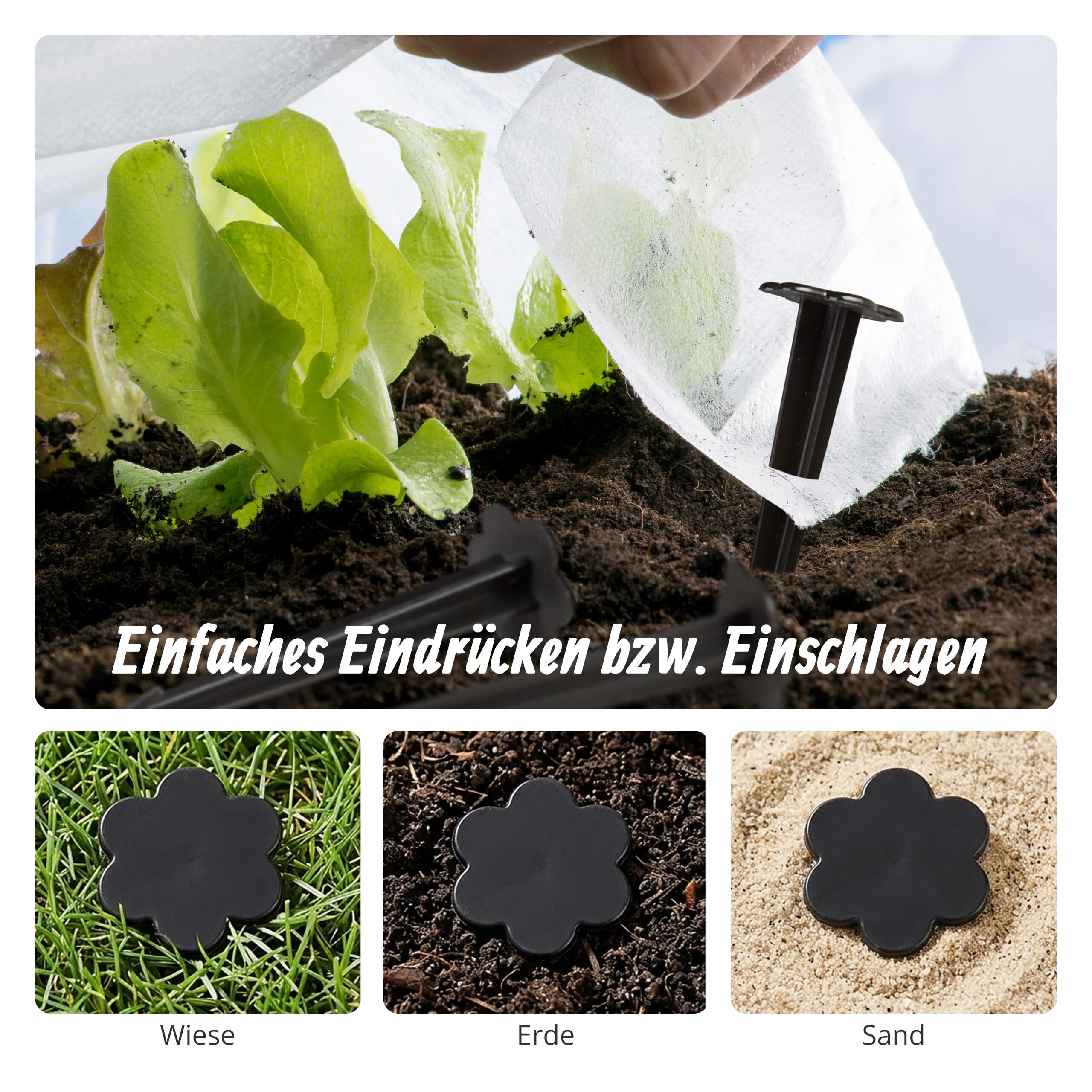 Relaxdays Erdnägel Kunststoff 11cm 1000er Set Bodenanker, schwarz