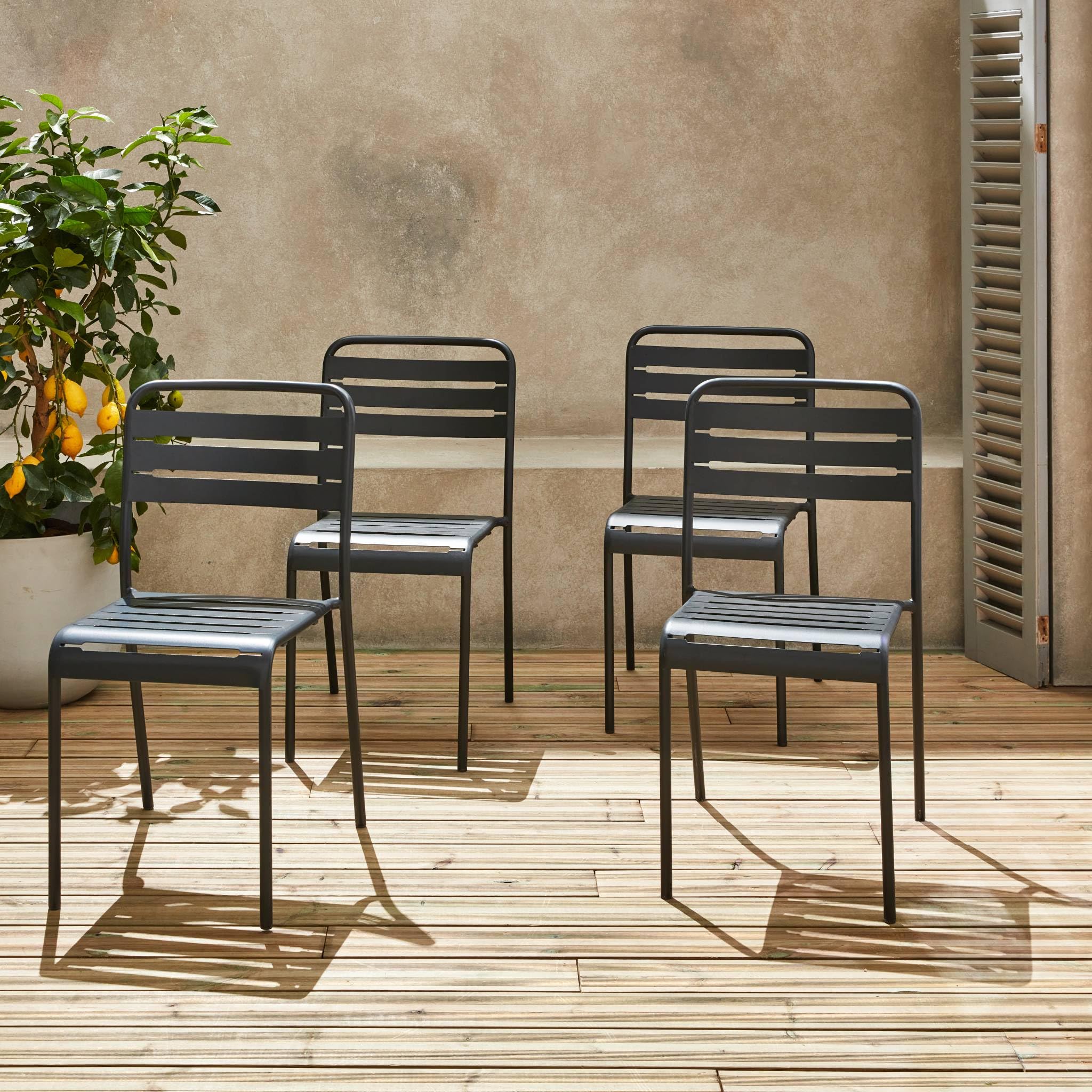 Alice's Garden - Lot de 4 chaises de Jardin Acier. 4 Places. Anthracite. Amelia. L44 x P52 x H79cm
