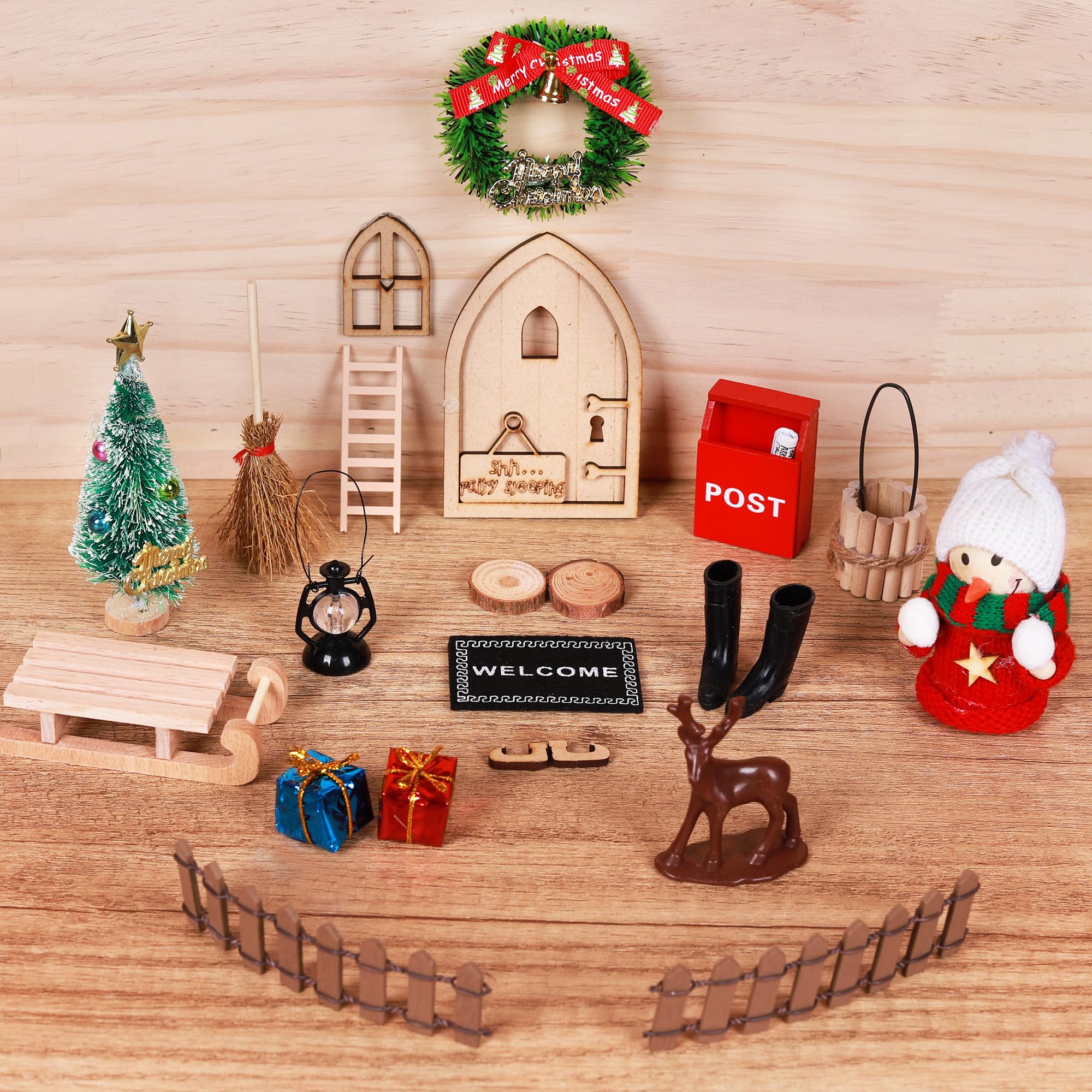 Wichteltür Set Aus Holz - 19-teiliges Komplettset Mit Zubehör Für Weihnachtsdeko (inkl. Tür, Leiter, Stiefel & Mehr)