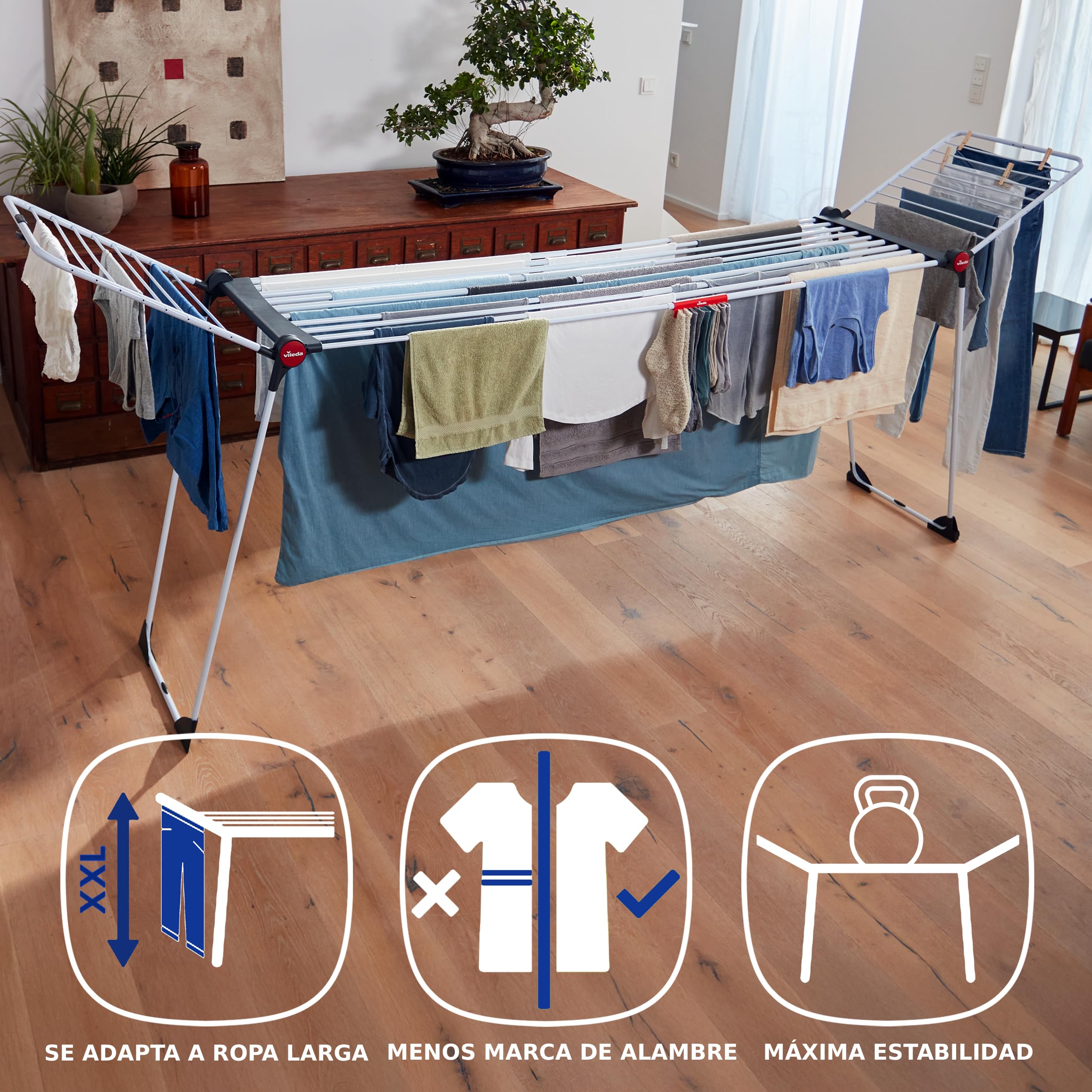 Vileda Infinity Flex | Tendedero Grande y Extensible | Tendedero de Acero y Aluminio | Ya montado | Alas Altas — view 3