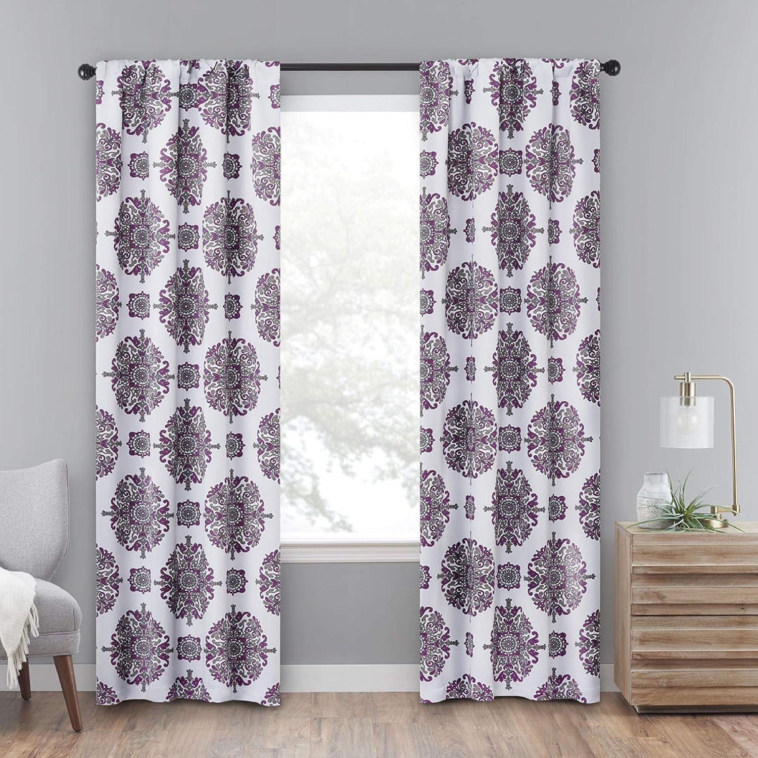 Eclipse Olivia Rod Pocket Curtains for Bedroom, Single Panel, 37 in x 84 in, Purple