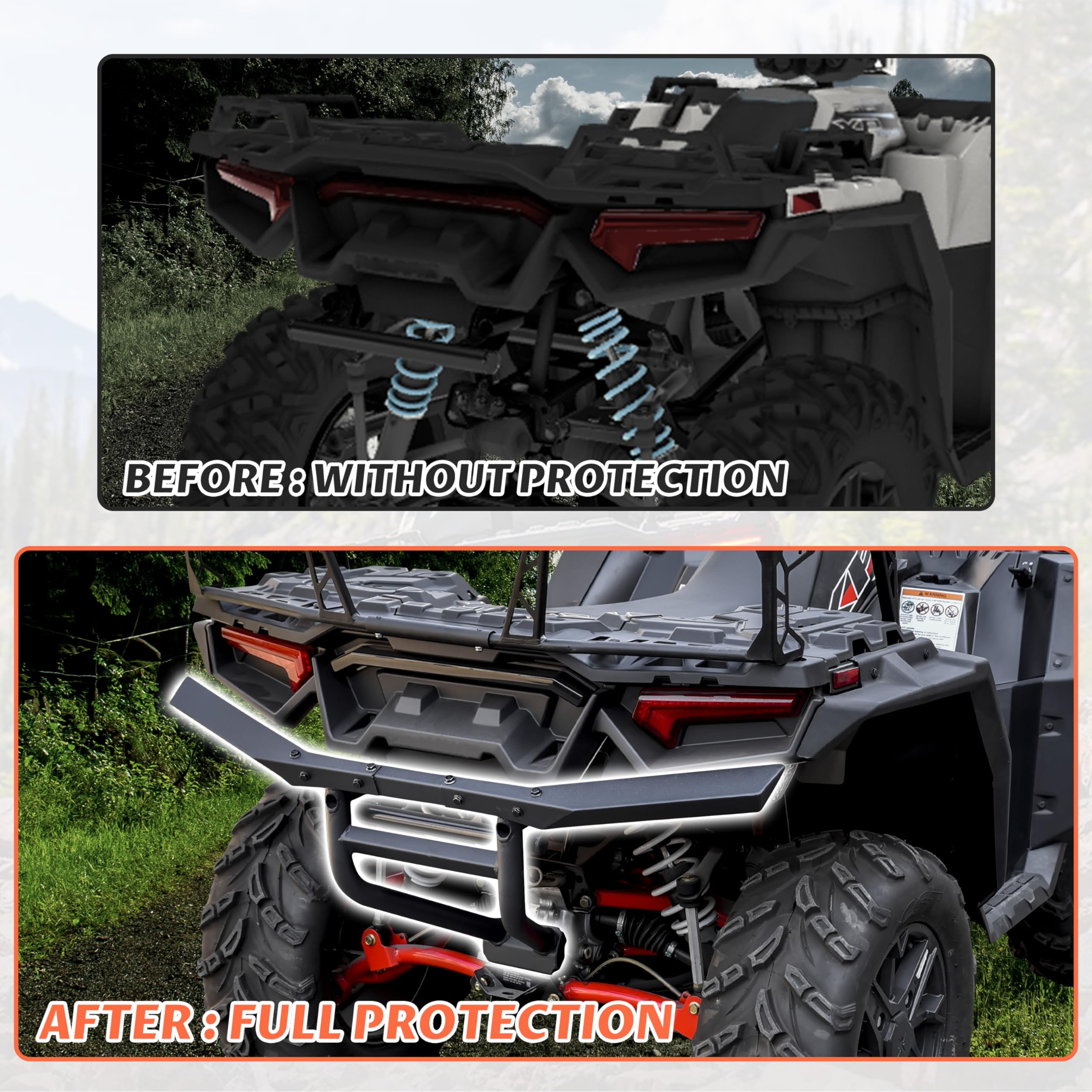 SAUTVS Rear Bumper Brush Guard for Polaris Sportsman 850 1000 17-25, Rear Brushguards Rear Bumper Guards Protector for Polaris Sportsman 1000 XP 850 SP 2017-2025 Accessories, Replace# 2882583, 2882021