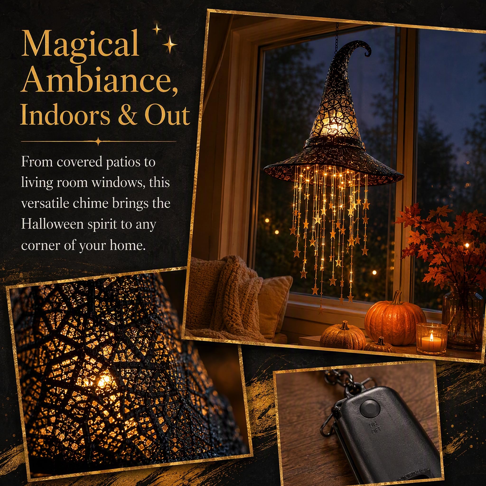 Lighted Witch Hat Wisząca Chime, LED Halloween Decorations Outdoor, 2 szt