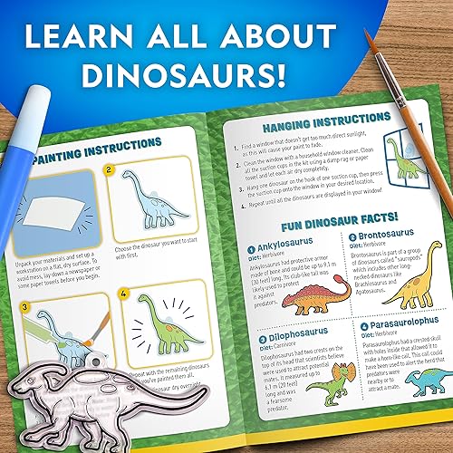 Miniatura 6 de NATIONAL GEOGRAPHIC Kit de arte de vidrieras de dinosaurio que brilla en la oscuridad, atrapasoles y manualidades para niños de 4 a 8 años